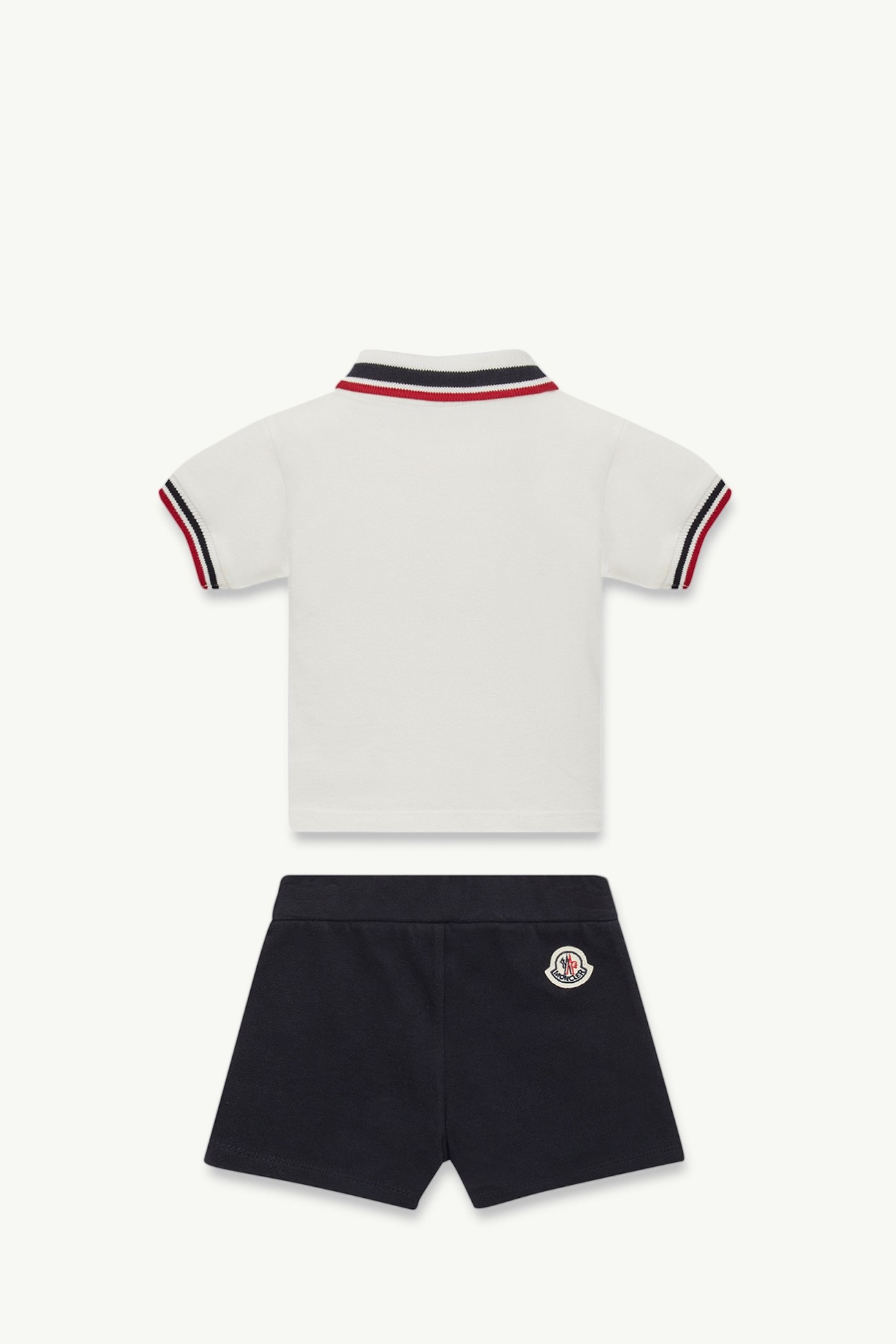 Set aus Baumwollpiqué mit dreifarbigem Besatz Jungen Weiss & Blau Moncler 2