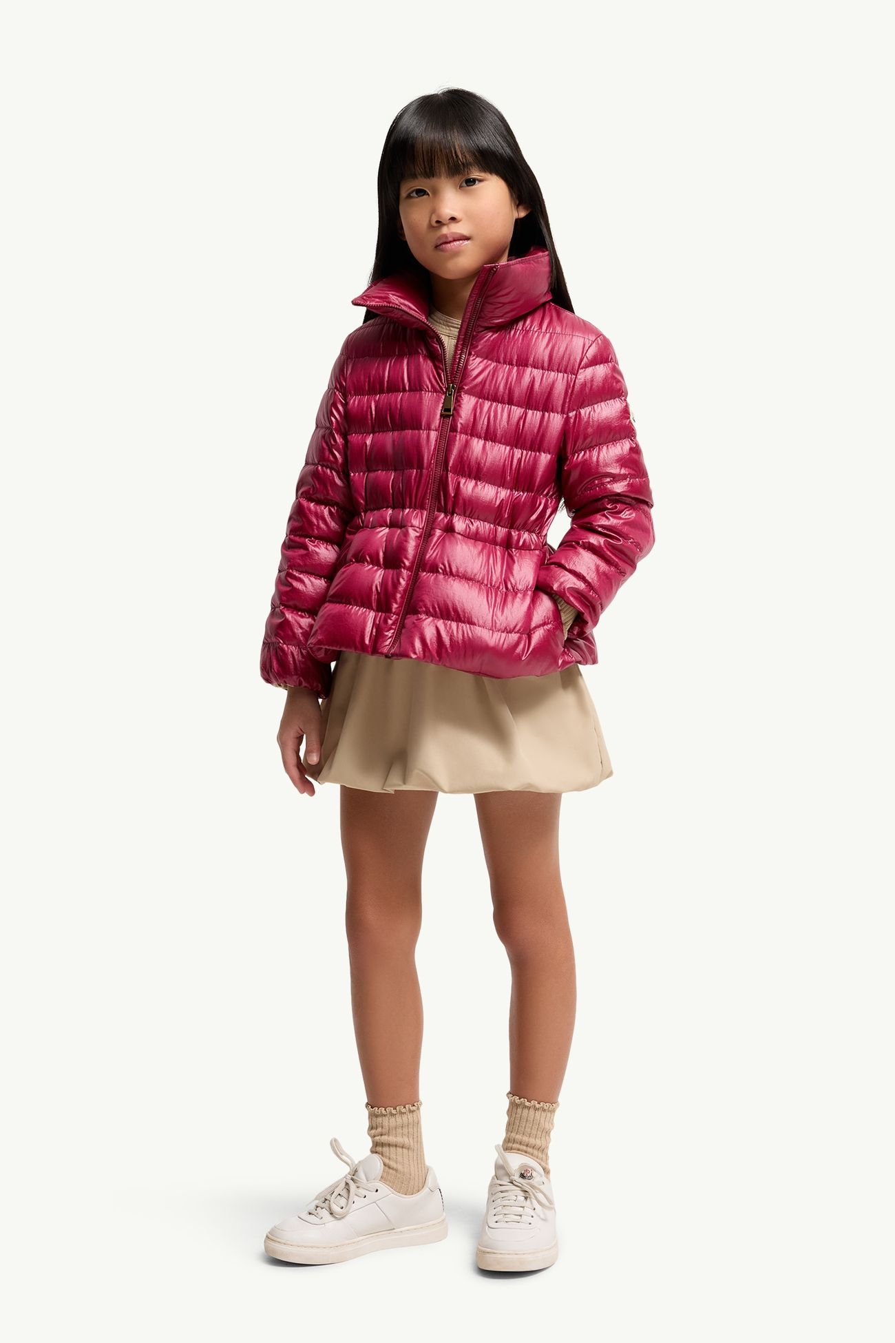 Fem連帽羽絨外套 女童 珊瑚紅色 Moncler 1