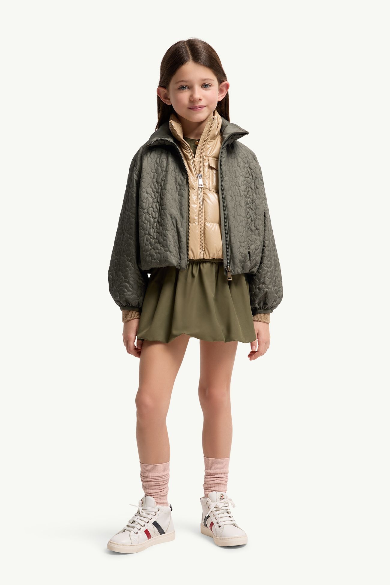 Kamelya 플로럴 퀼팅 패딩 재킷 키즈 여아 올리브 그린 Moncler 1