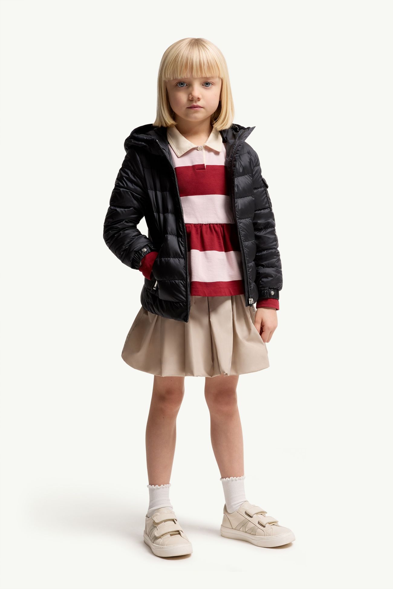 Gles Hooded Down Jacket Girl Navy Blue Moncler 1