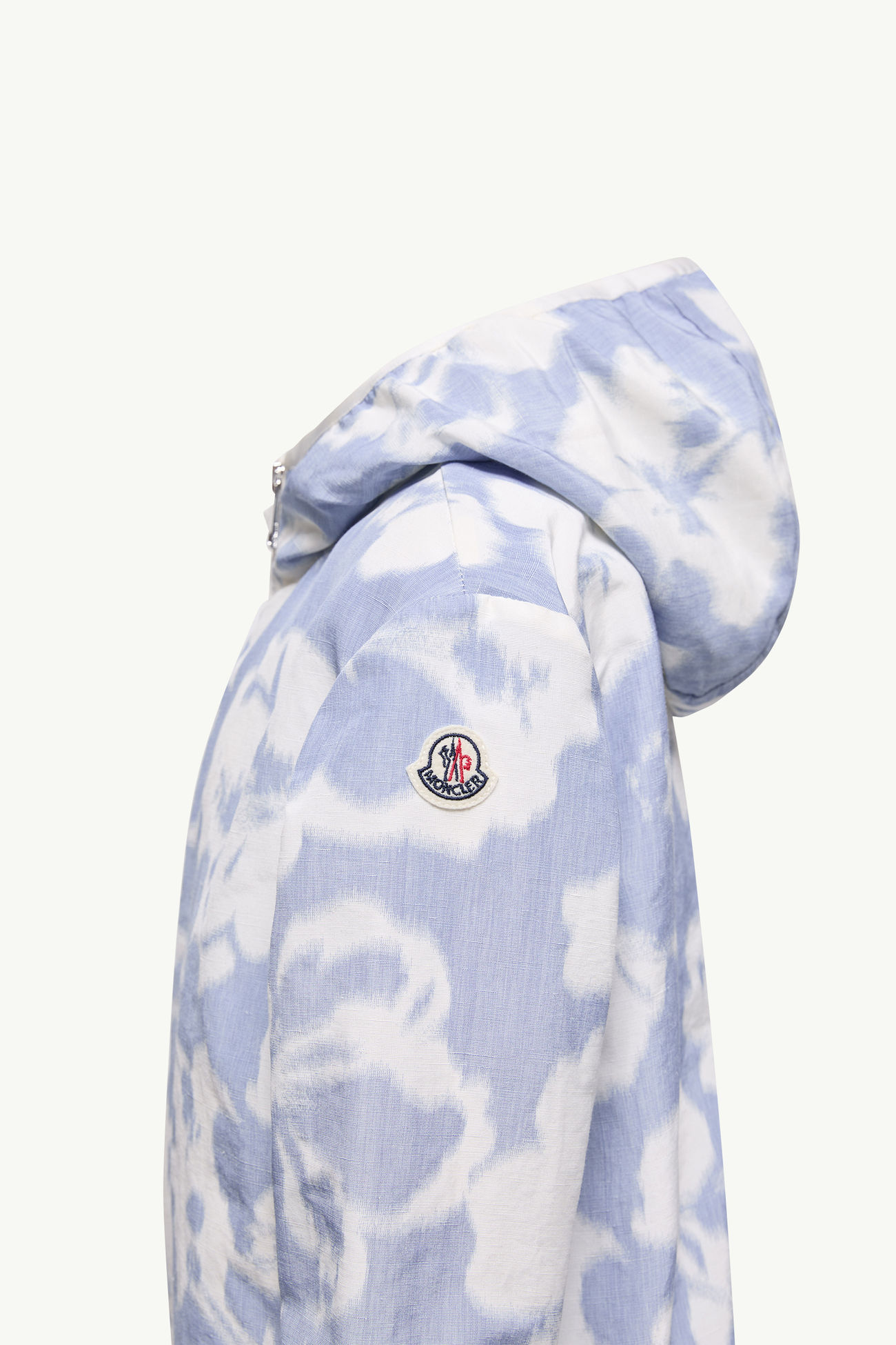 프린트 코튼 리넨 후드 재킷 키즈 여아 화이트 & 라이트 블루 Moncler 1