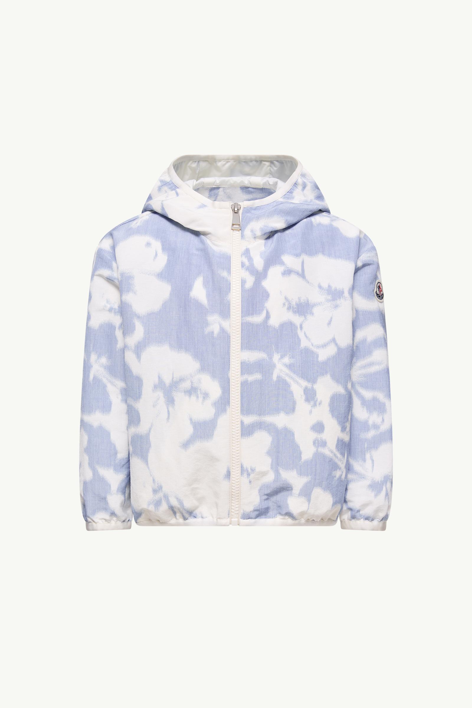 Printed Cotton Linen Hooded Jacket Girl White & Light Blue Moncler, 1 of 0