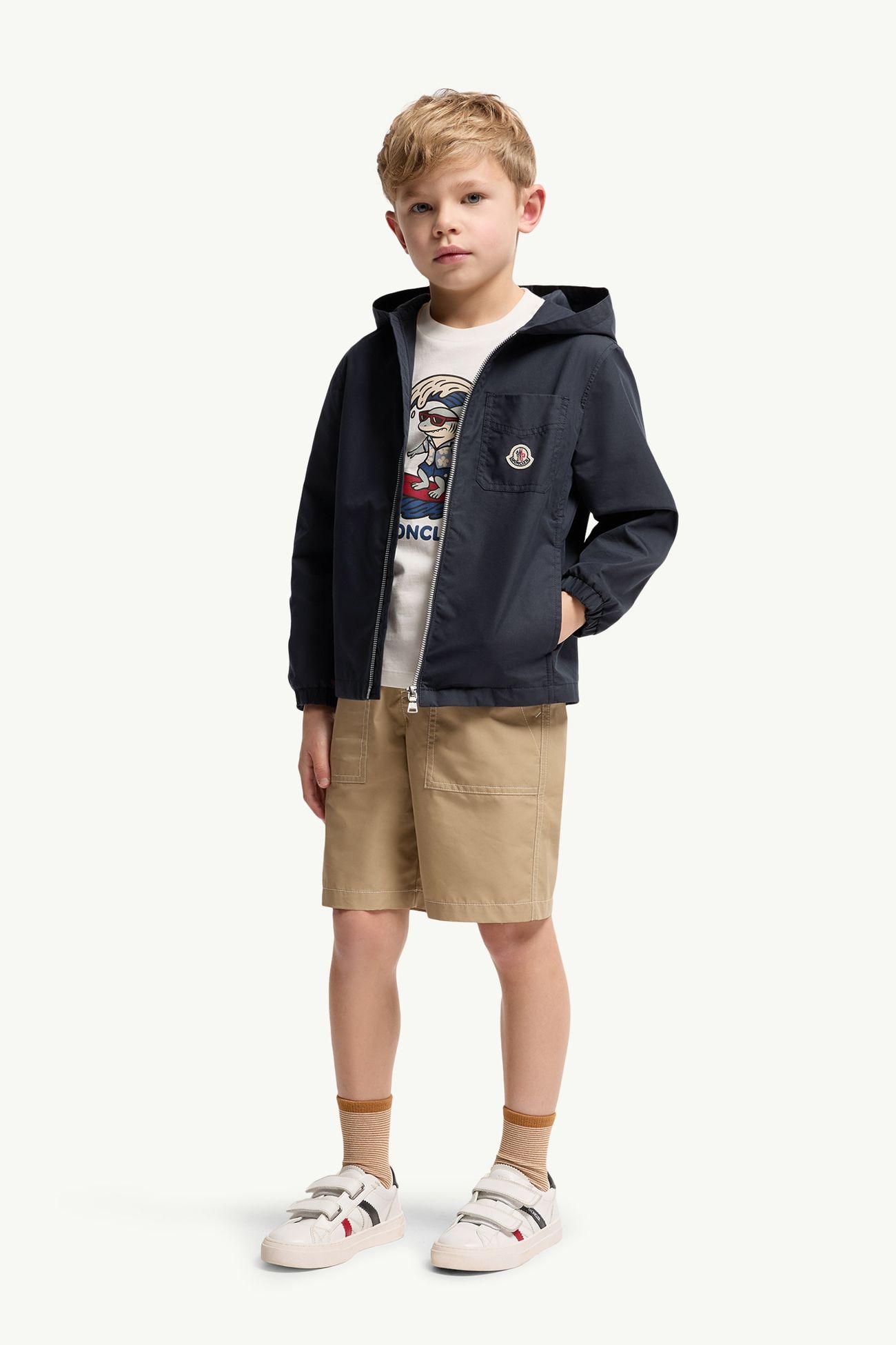 Cotton Poplin Hooded Zip-Up Shirt Boy Navy Blue Moncler 1