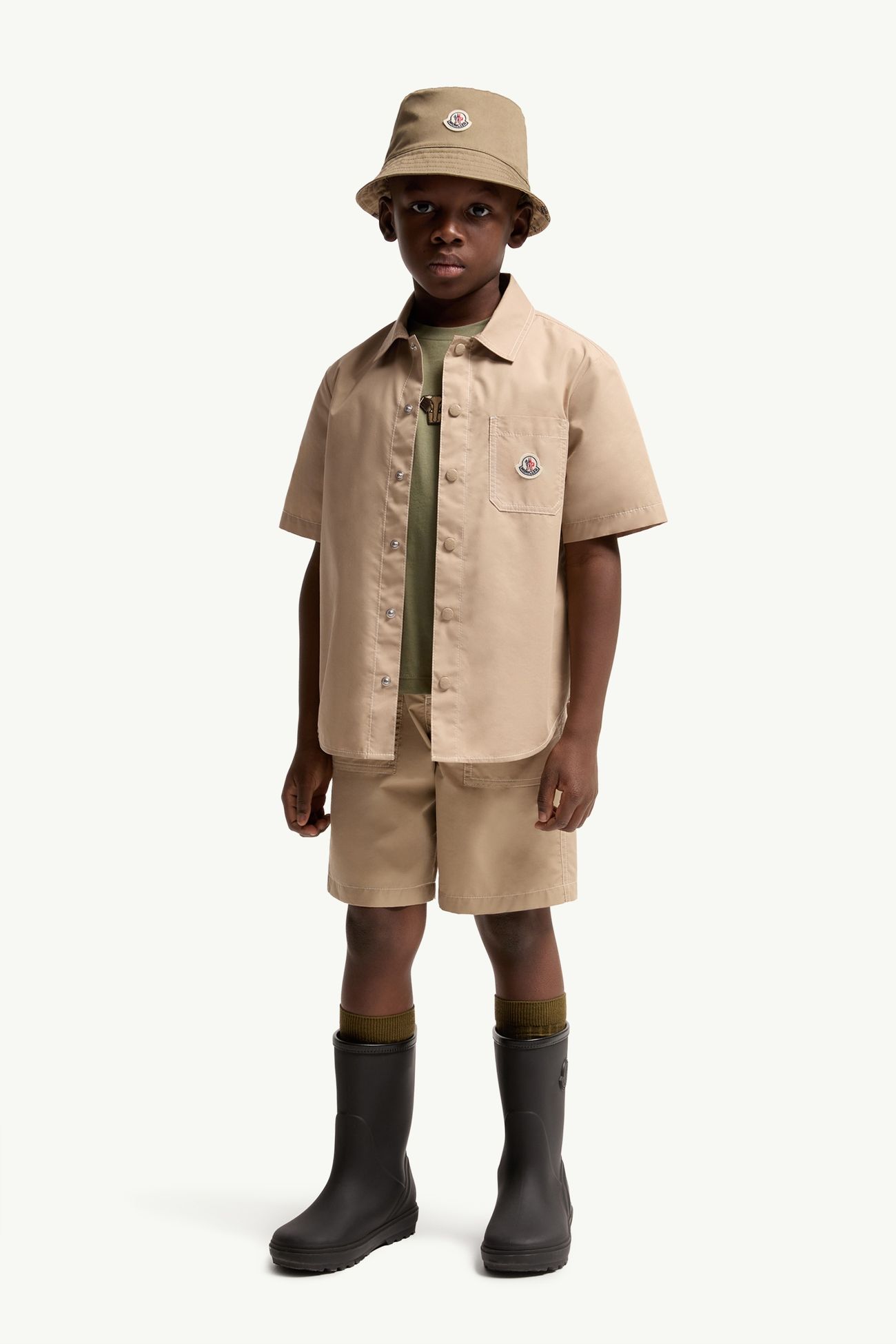 Camicia a maniche corte in popeline Bambino Beige Moncler 1