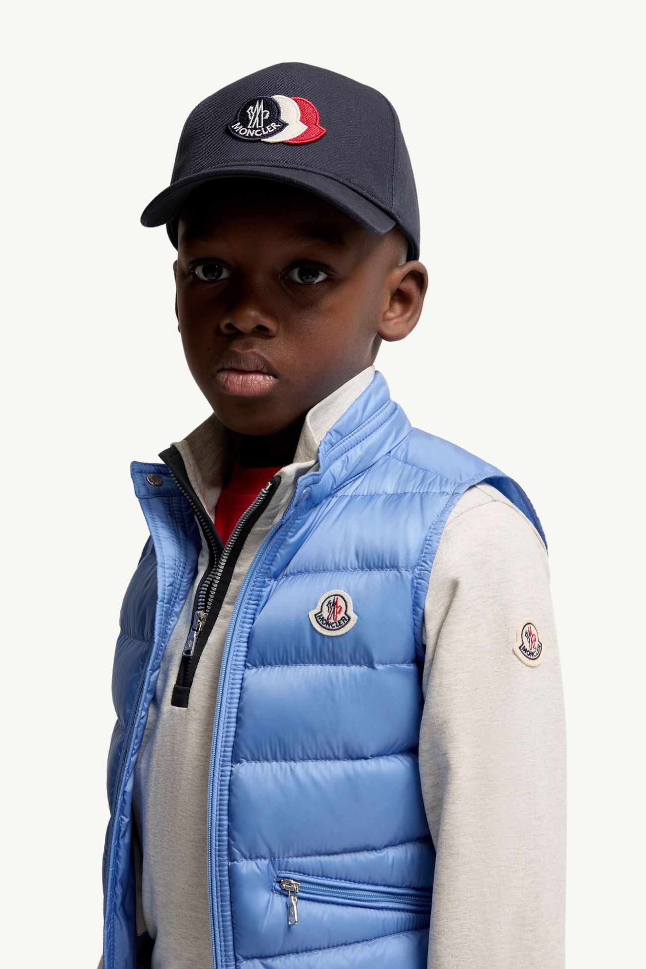 Casquette en coton à logo tricolore Garçon Bleu marine Moncler 1