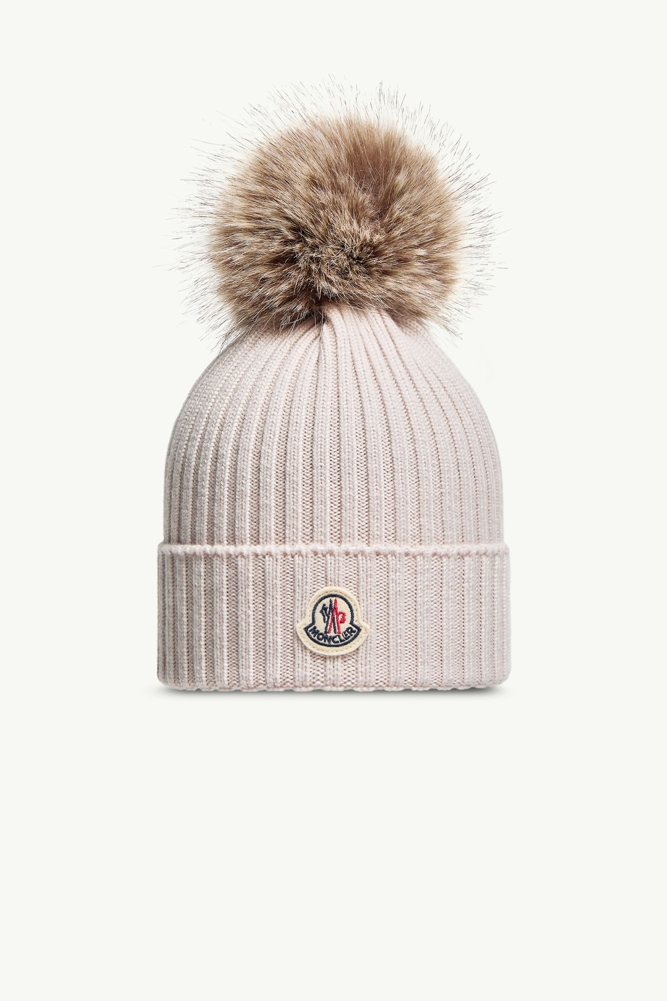 Berretto in lana con pon pon Bambina Beige Chiaro Moncler 0