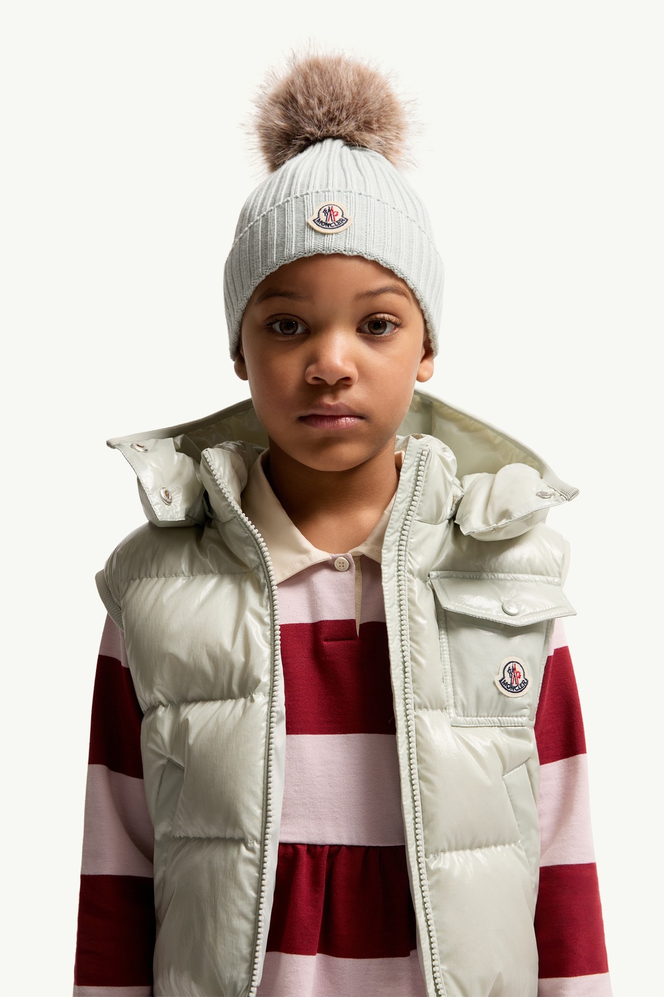 Wool Beanie with Pom Pom Girl Steel Gray Moncler 1