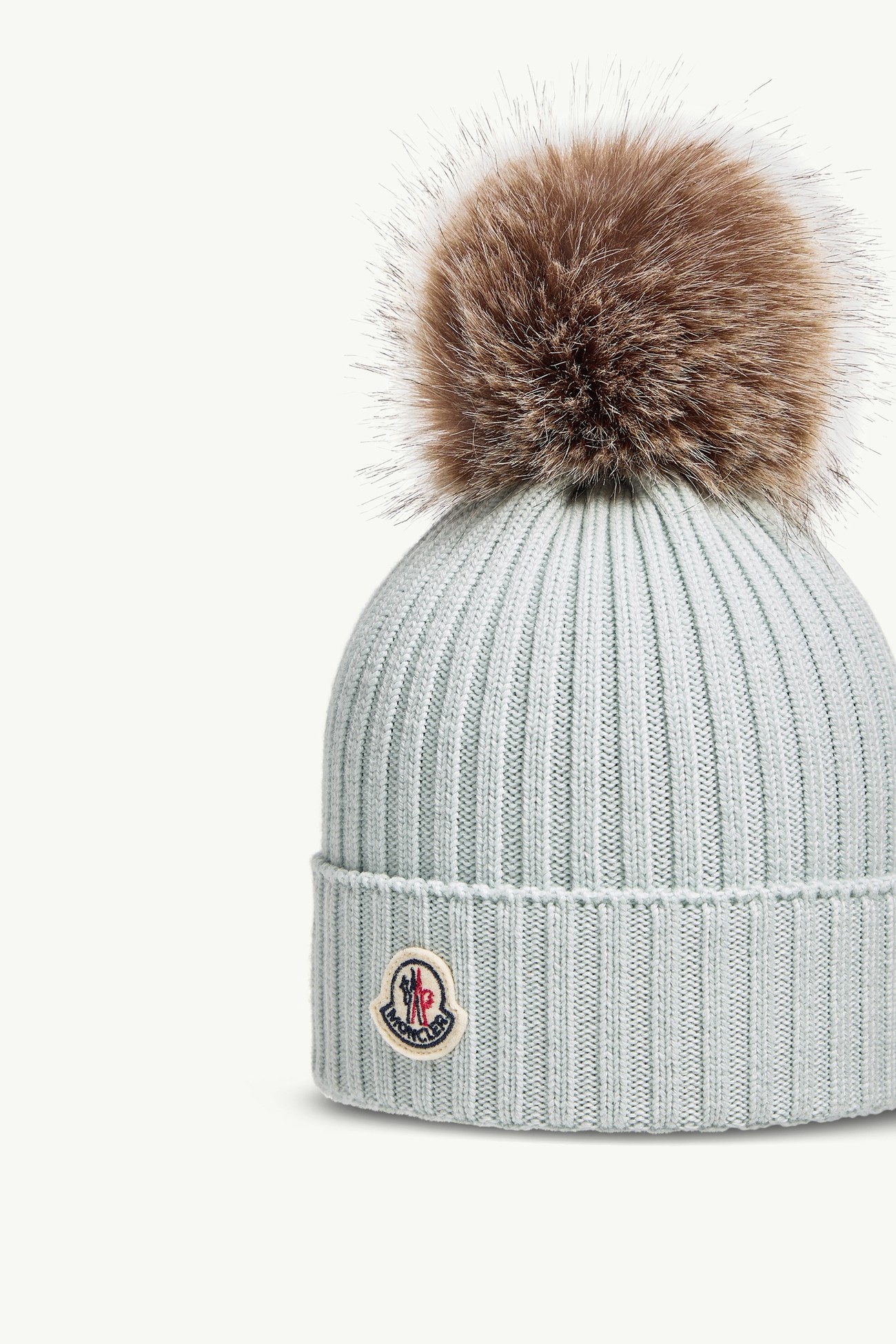 Wool Beanie with Pom Pom Girl Steel Gray Moncler 2