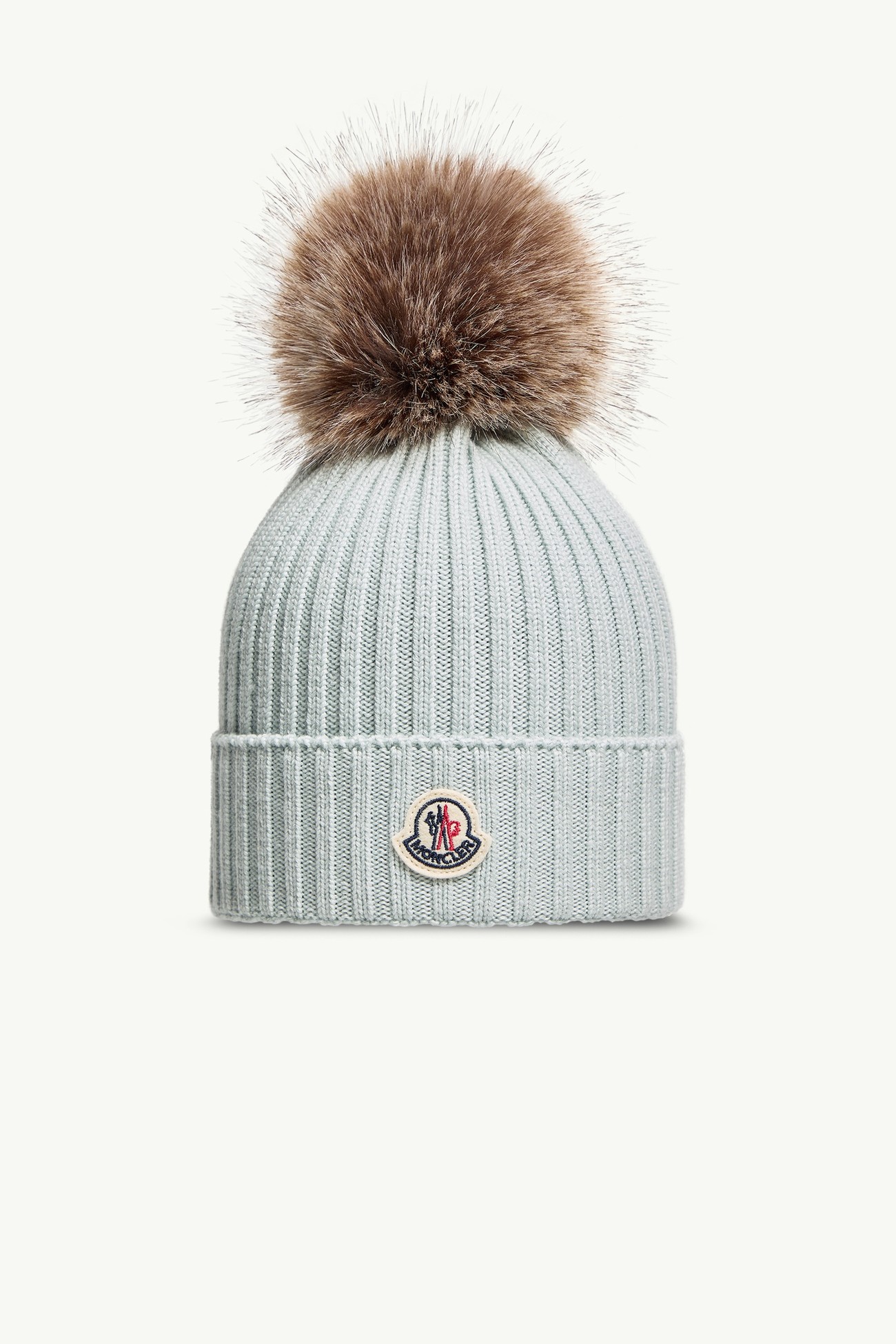 Wool Beanie with Pom Pom Girl Steel Gray Moncler 0