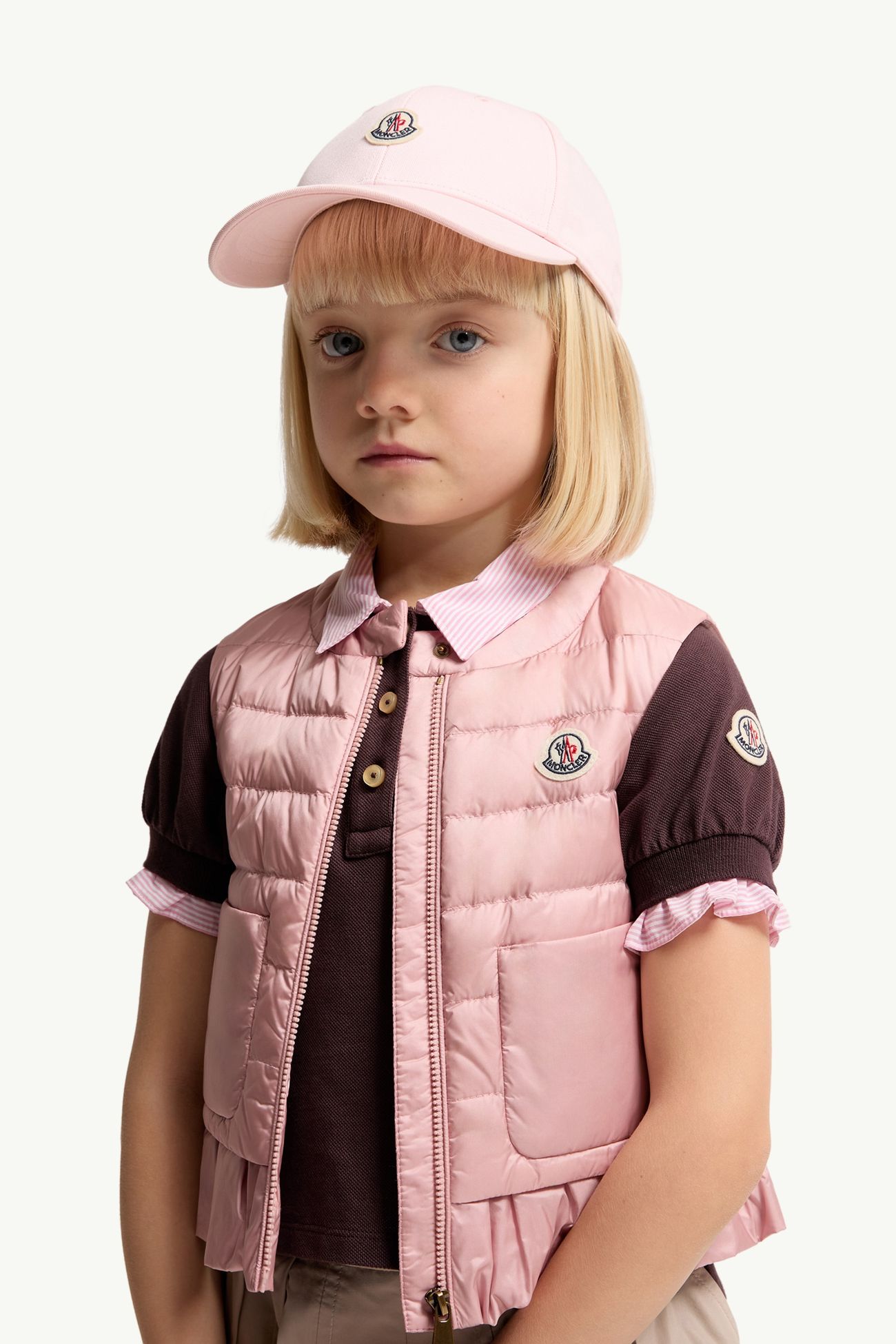 Cappello da baseball in gabardine di cotone Bambina Rosa Chiaro Moncler 1