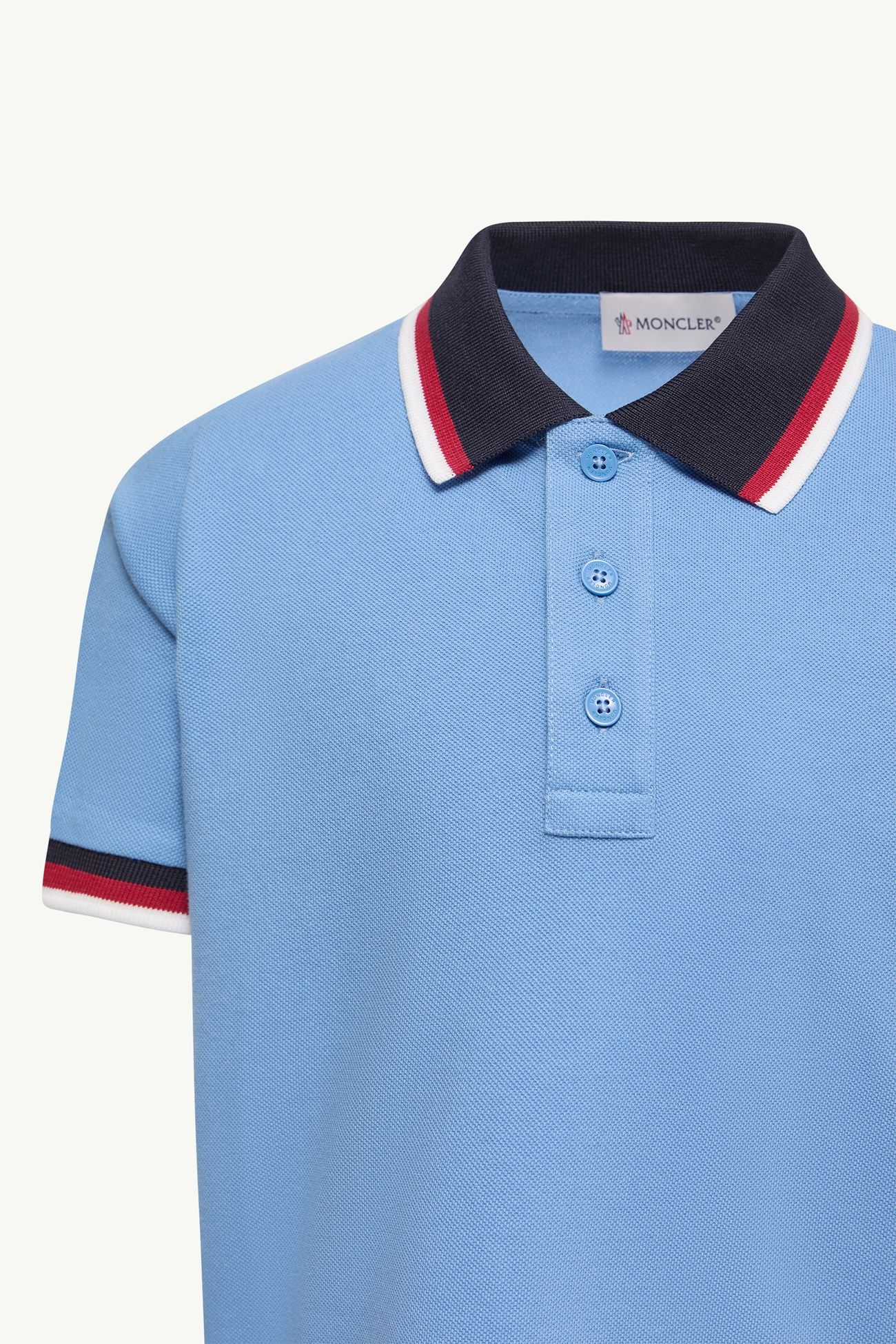 Tricolor-Trimmed Cotton Polo Shirt Boy Light Blue Moncler 1
