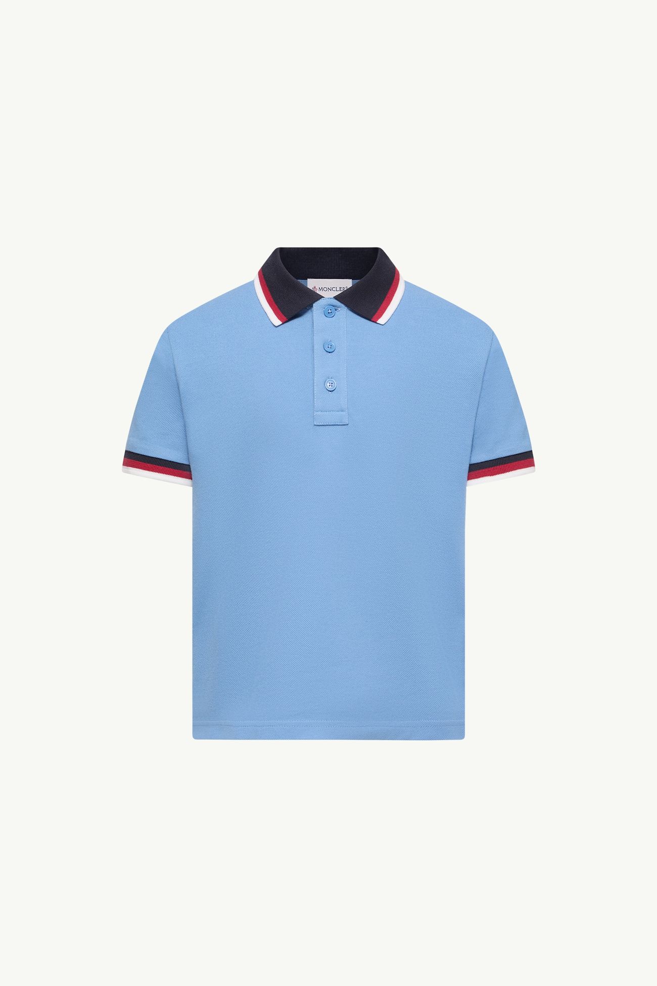 Polo in cotone con finiture tricolore Bambino Celeste Moncler 0