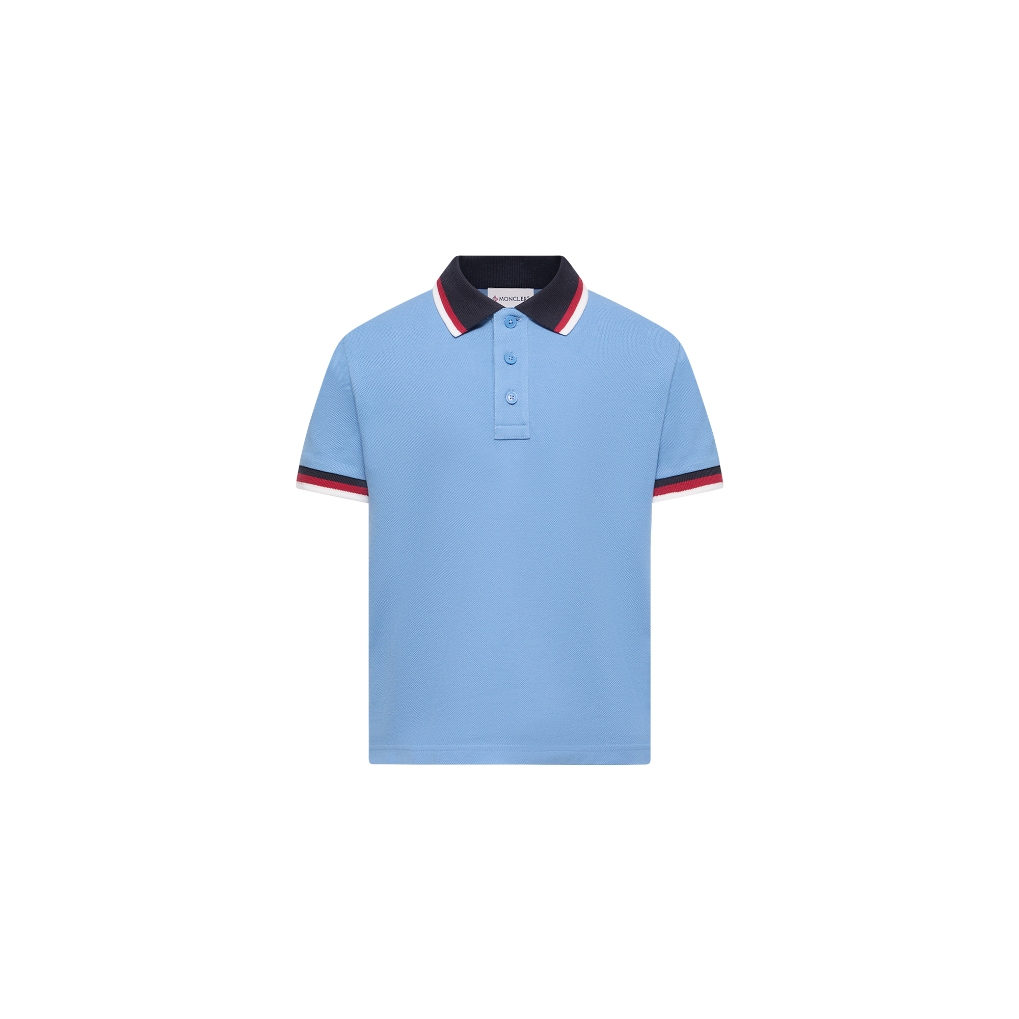 Moncler  Tricolour-Trimmed Cotton Polo Shirt for Boys in Blue, Size: 12Y