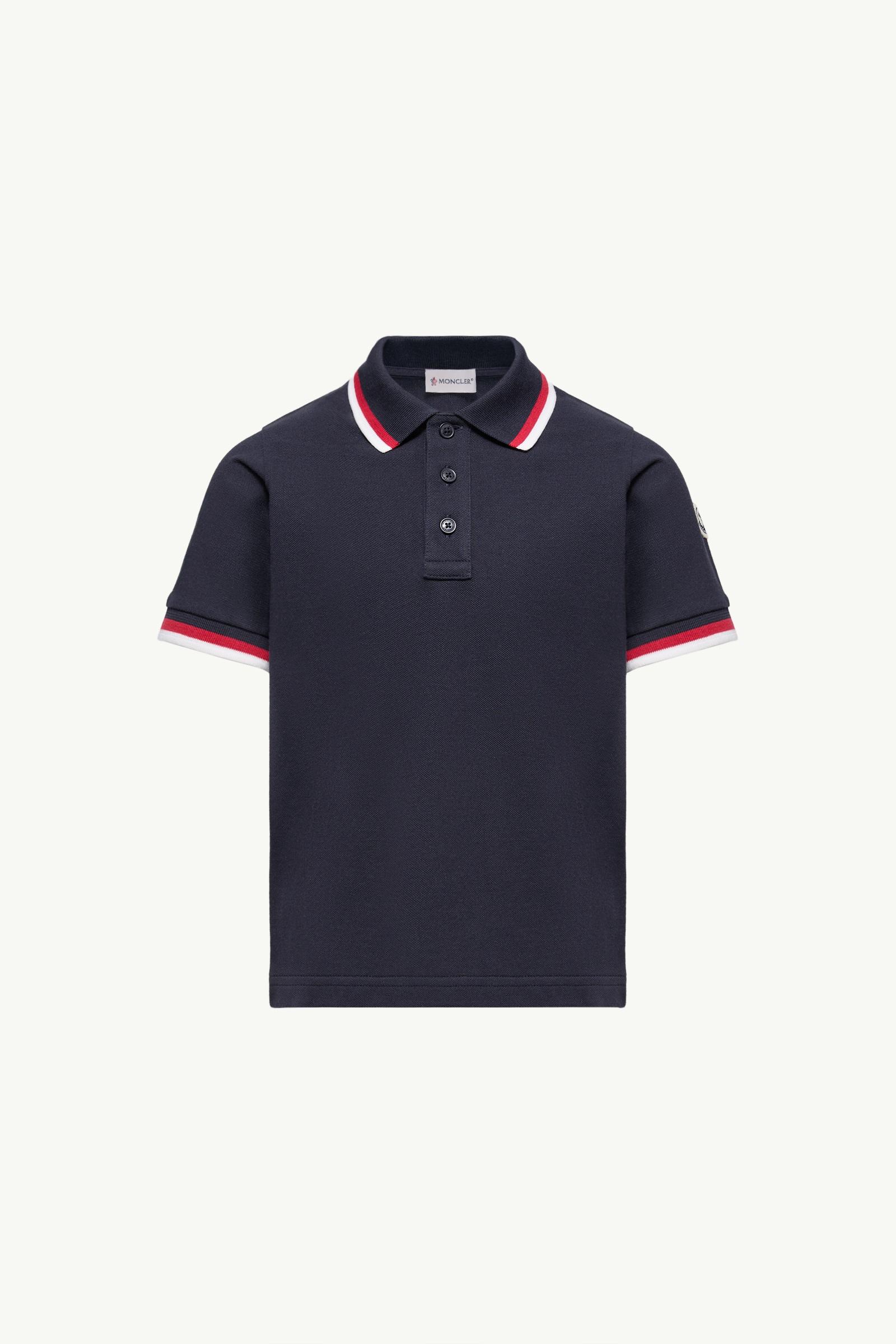 Polo en coton à bords tricolores Garçon Bleu marine Moncler, 1 of 0