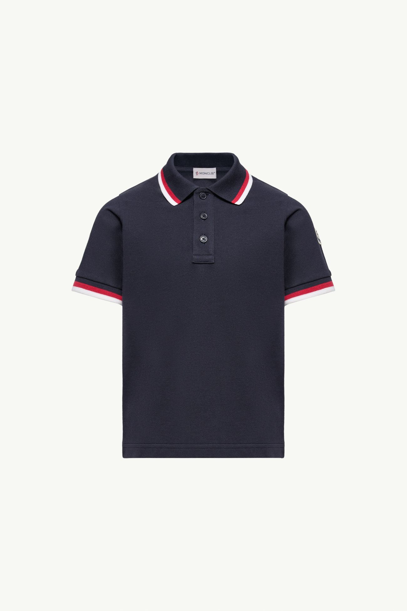 Tricolor-Trimmed Cotton Polo Shirt Boy Navy Blue Moncler 0