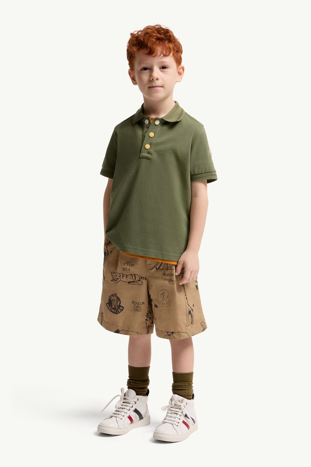 Polo en piqué de coton Garçon Vert Olive Moncler 1