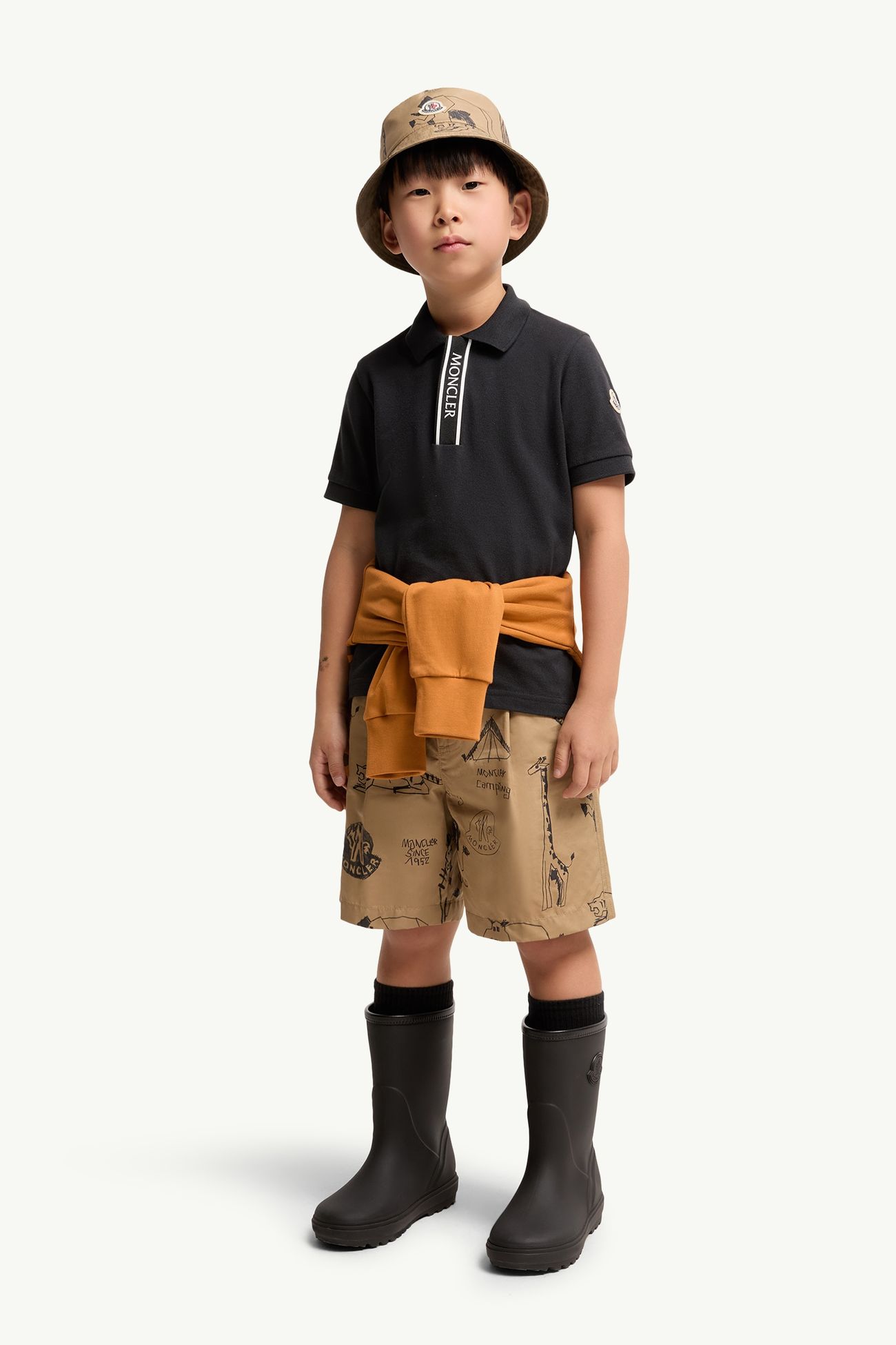 Polo en piqué de coton à finitions logo Garçon Noir Moncler 1