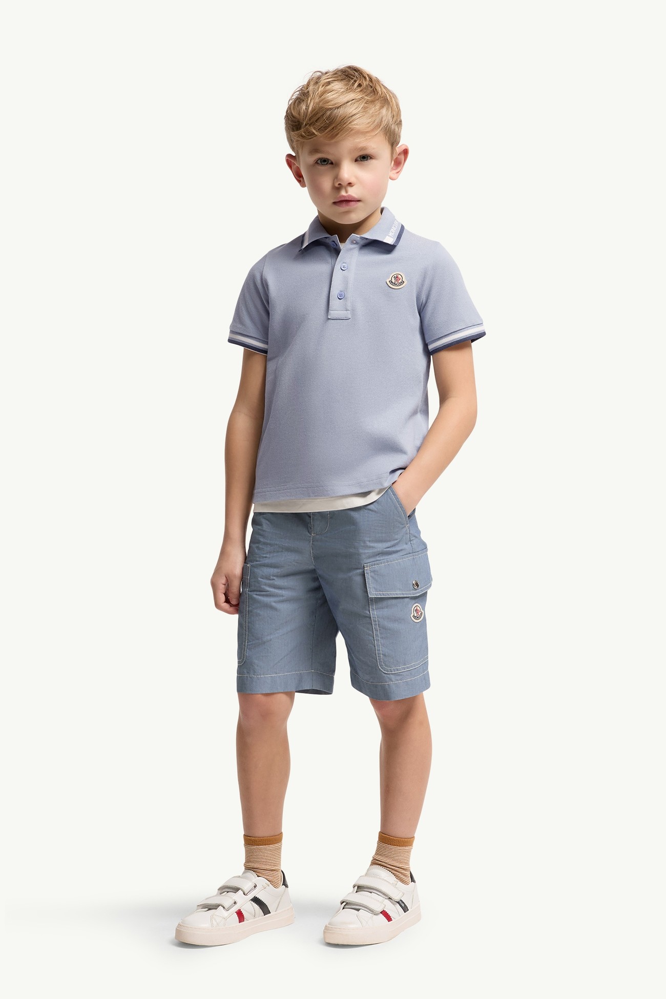 男童三色饰边棉质Polo衫 男童 浅蓝色 Moncler 1
