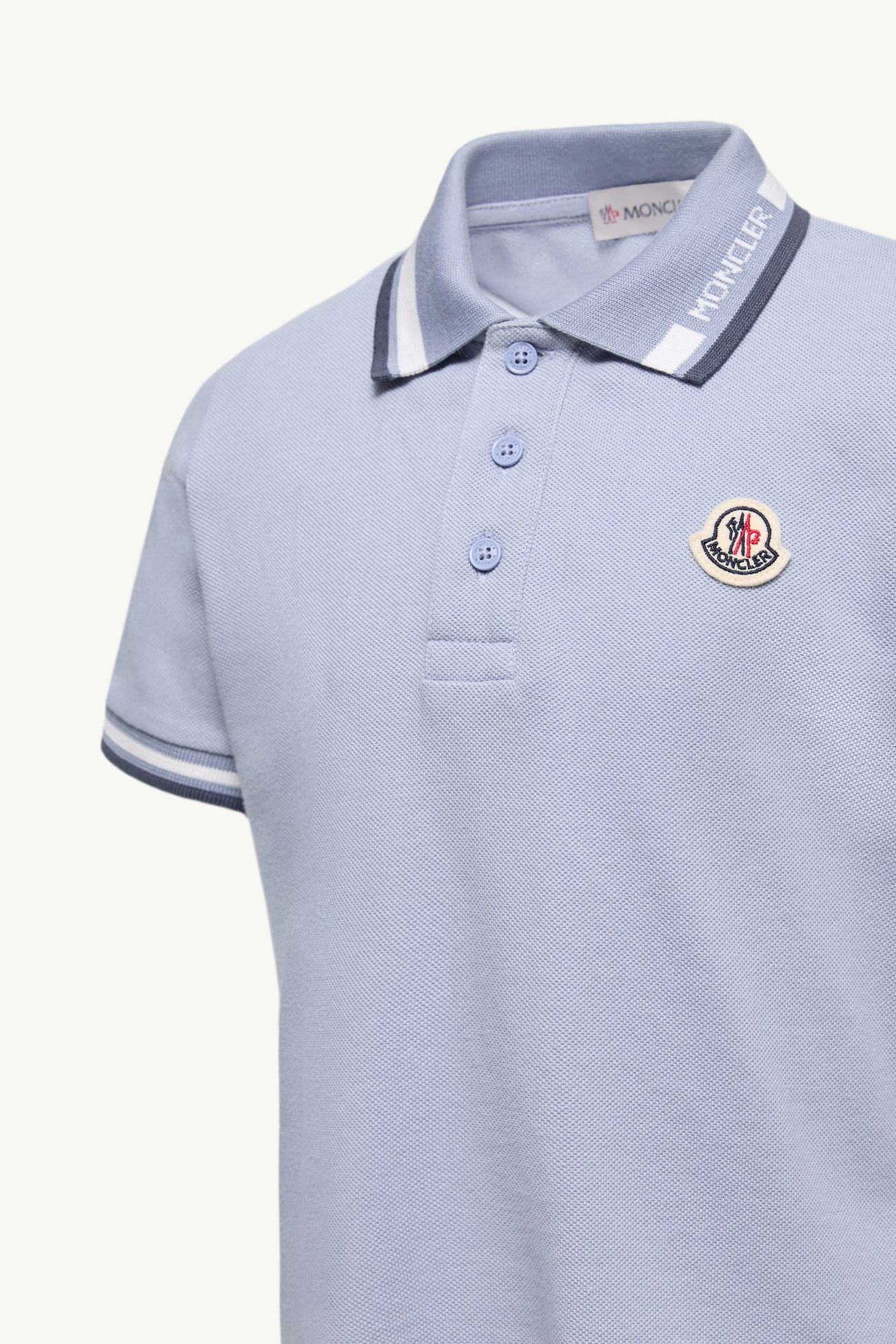 Tricolor-Trimmed Cotton Piquet Polo Shirt Boy Light Blue Moncler 2