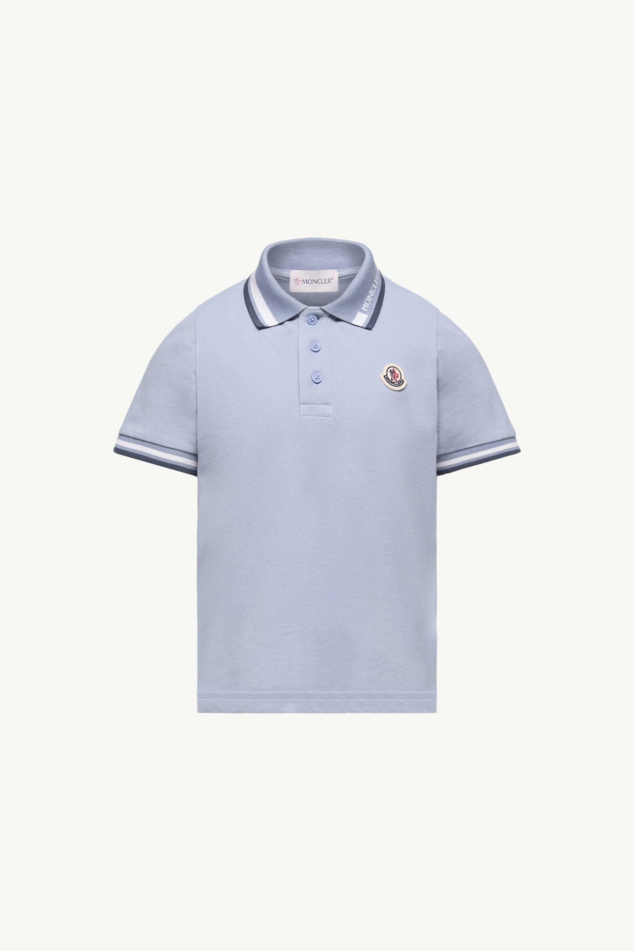 Polo de piqué de algodón con ribetes tricolor Niño Azul claro Moncler 0