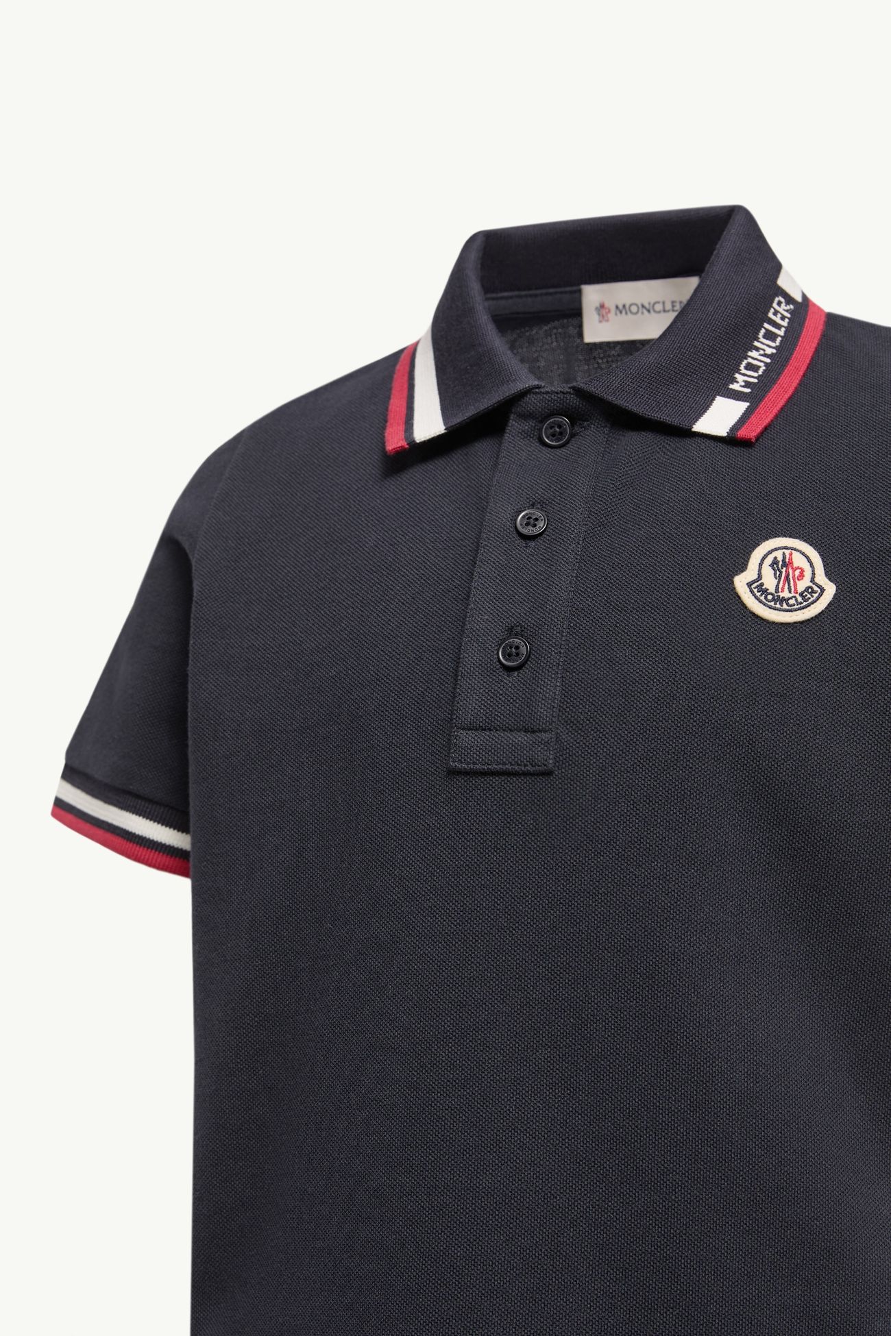 Polo in piquet di cotone con finiture tricolore Bambino Blu Navy Moncler 1