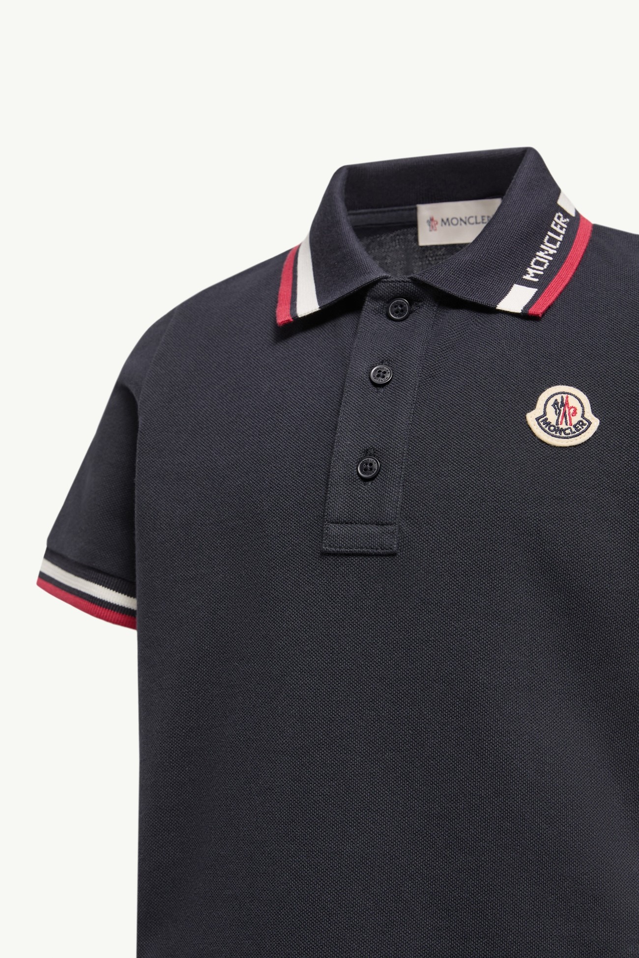 Tricolour-Trimmed Cotton Piquet Polo Shirt Boy Navy Blue Moncler 1