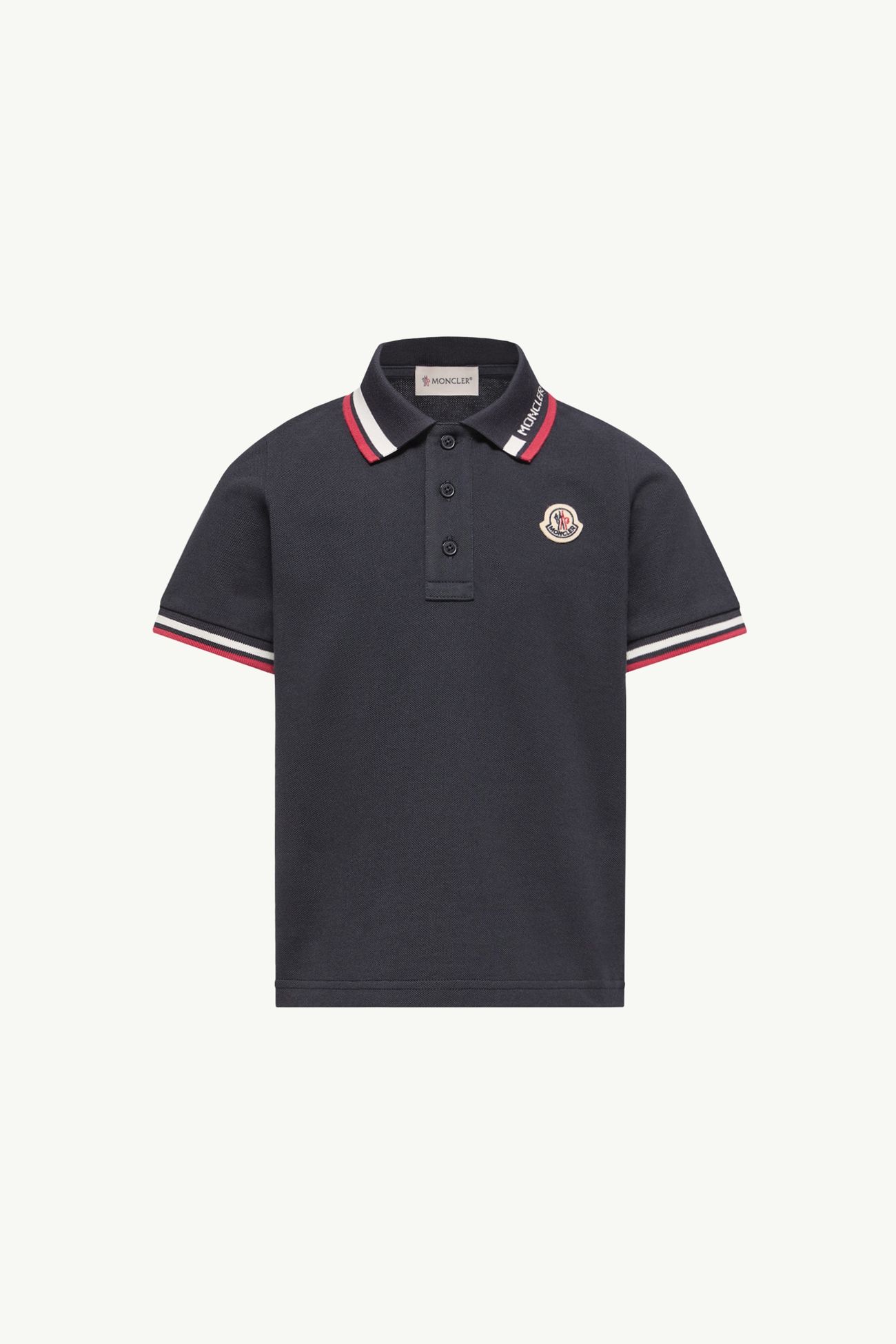 Polo de piqué de algodón con ribetes tricolor Niño Azul marino Moncler 0
