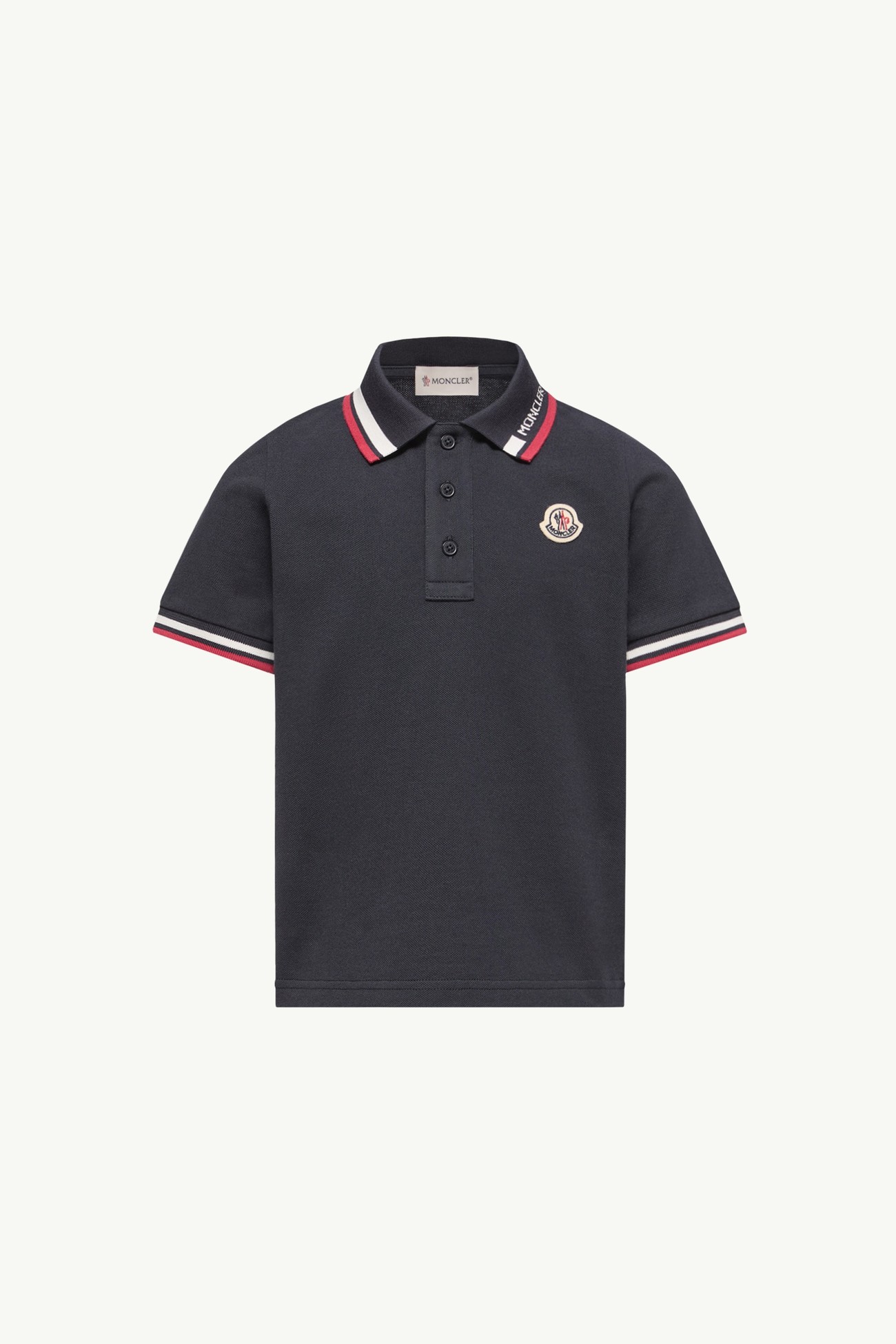 Tricolour-Trimmed Cotton Piquet Polo Shirt Boy Navy Blue Moncler 0