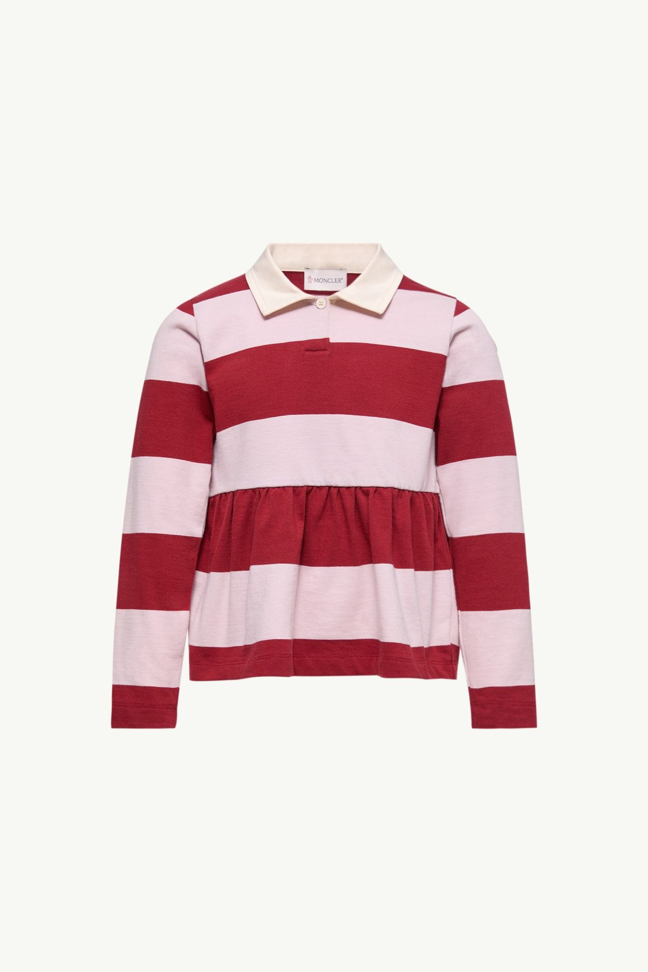 Gestreiftes, langärmeliges Poloshirt aus Baumwolle Mädchen Fliederfarben & Burgunderrot Moncler 0