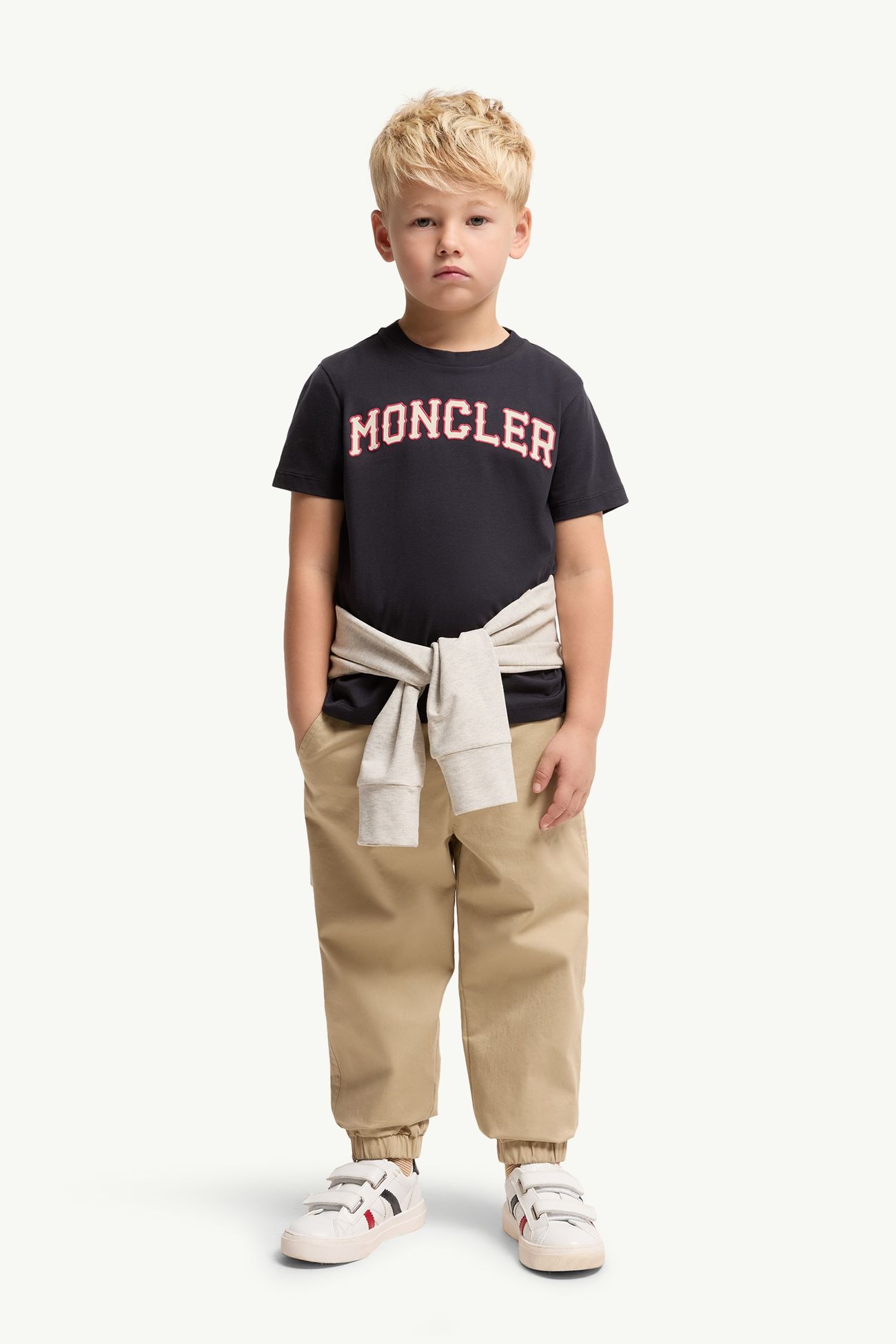 Camiseta de algodón con estampado de logotipo Niño Azul marino Moncler 1