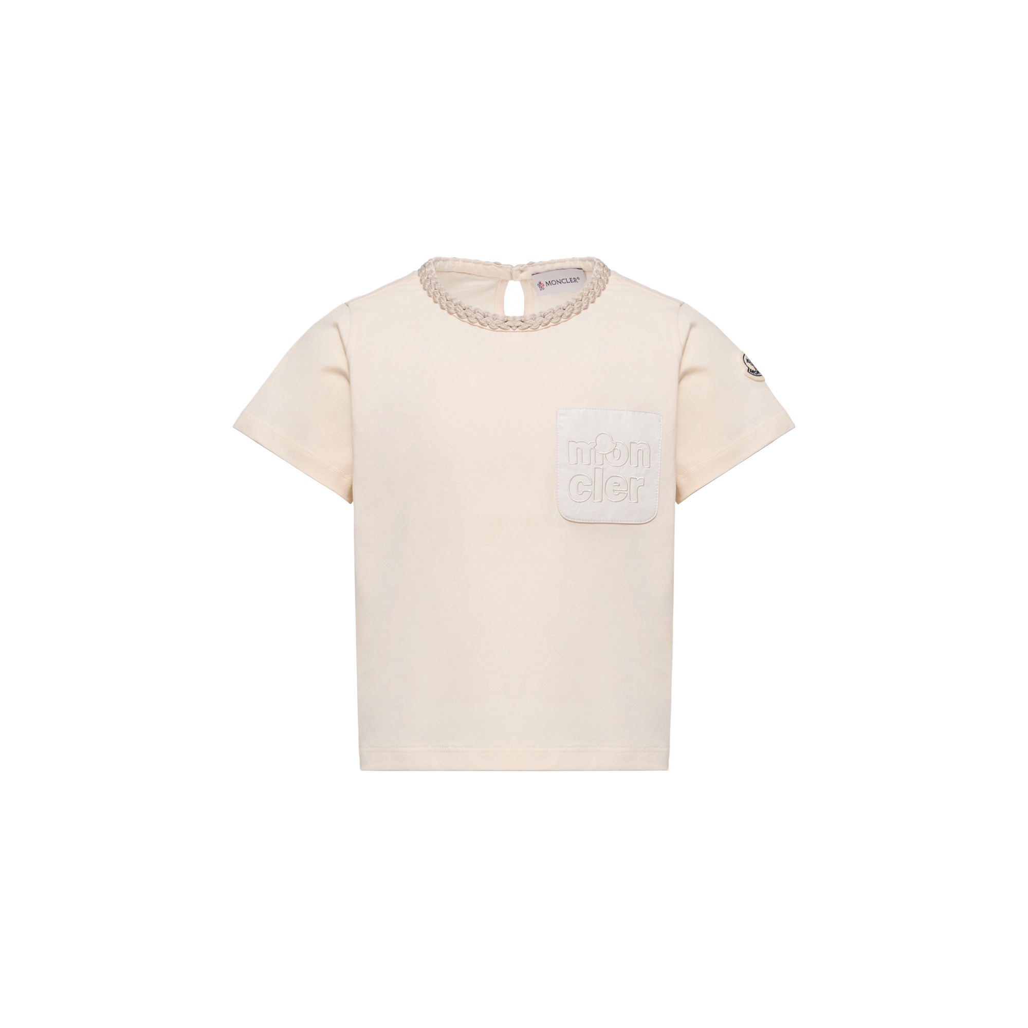 Moncler  Logo Pocket Cotton T-Shirt for Girls in White, Size: 10Y