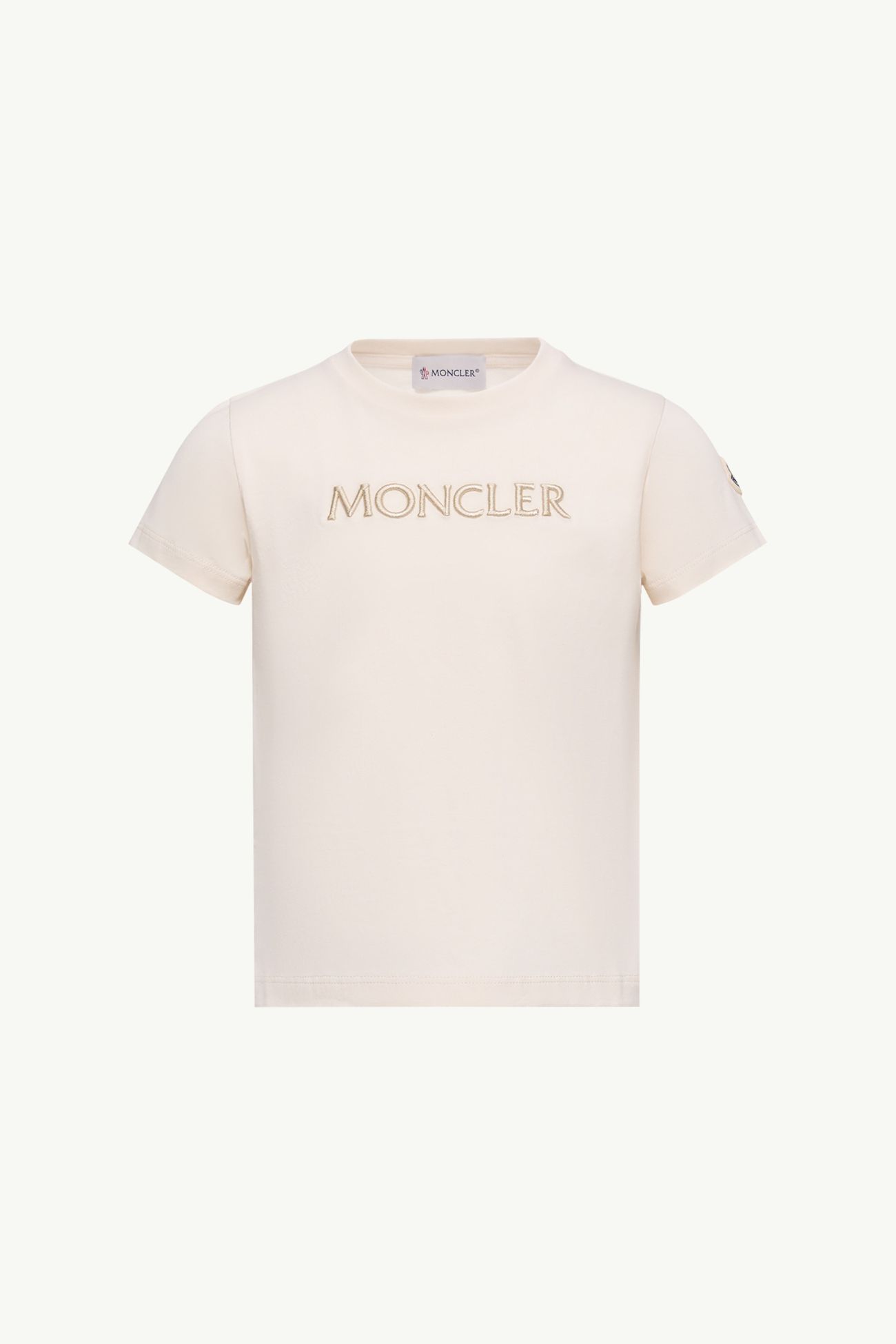 Embroidered Logo Cotton T-Shirt Girl White Ivory Moncler 0