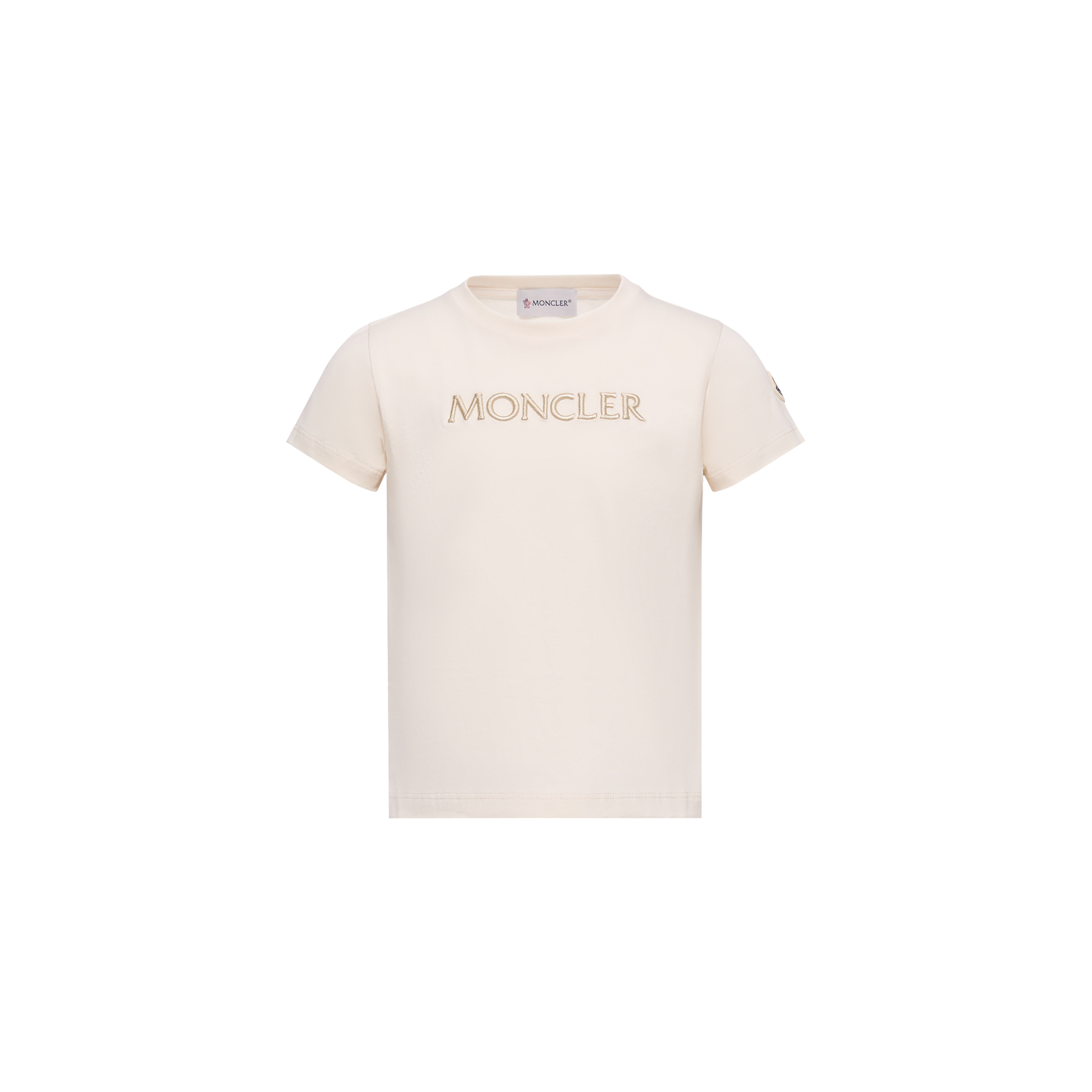 Moncler  Embroidered Logo Cotton T-Shirt for Girls in White, Size: 10Y