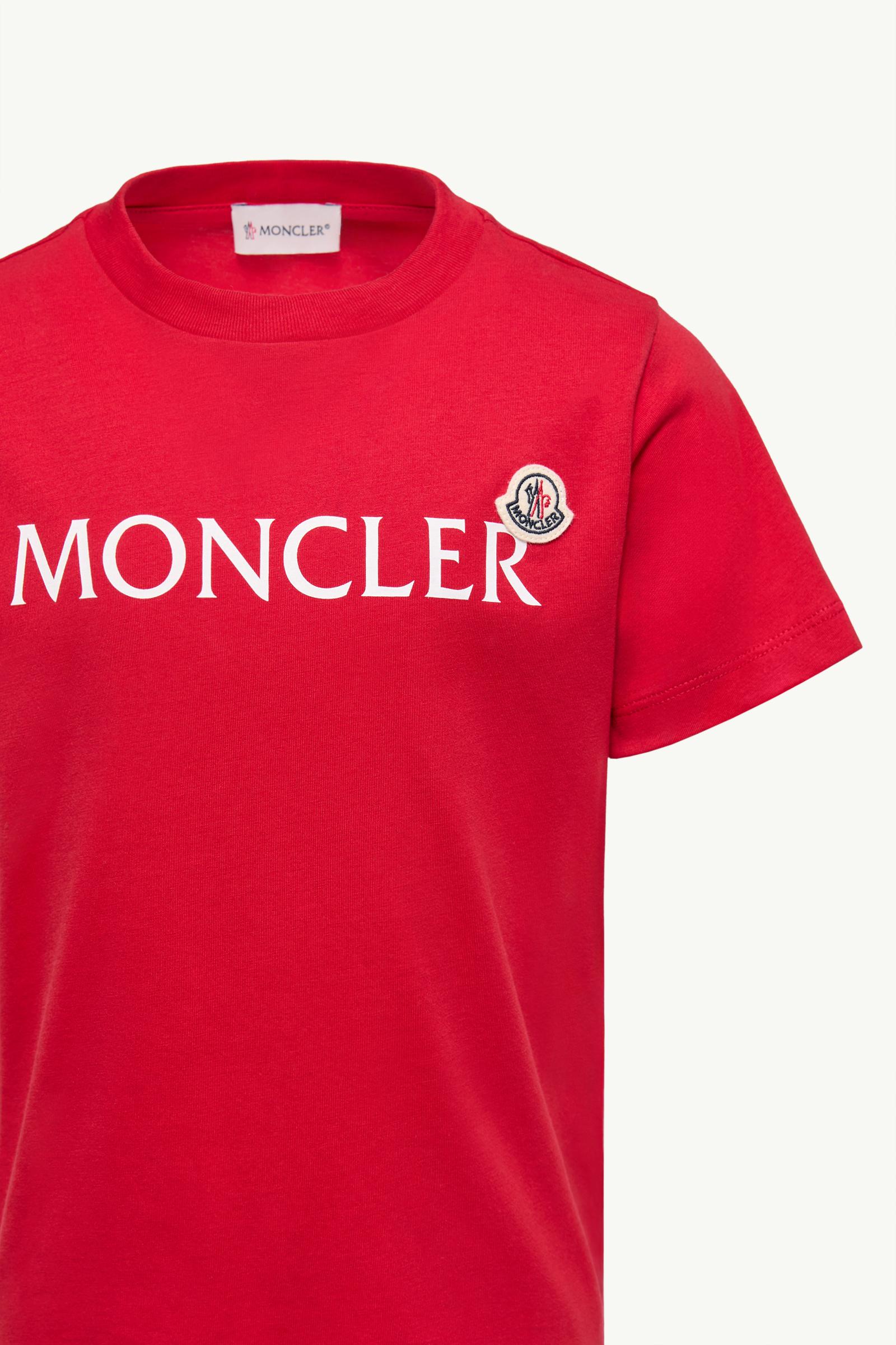 MONCLER スリムフィット レッド Tシャツ Red Logo Cotton T-Shirt - Polos & T-shirts for Children | Moncler RO