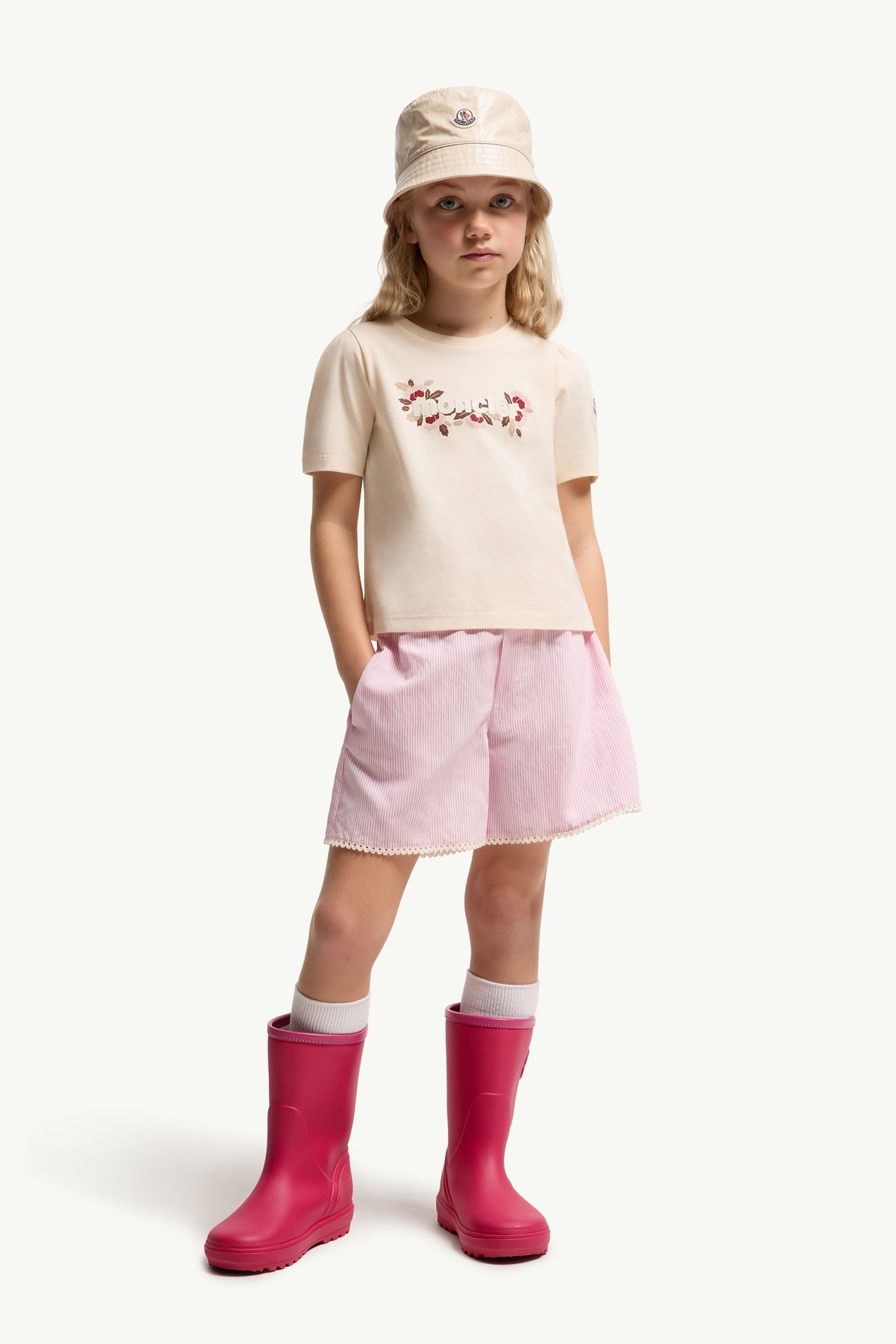 Camisa de mezcla de algodón con estampado de logotipo floral Niña Blanco Marfil Moncler 1