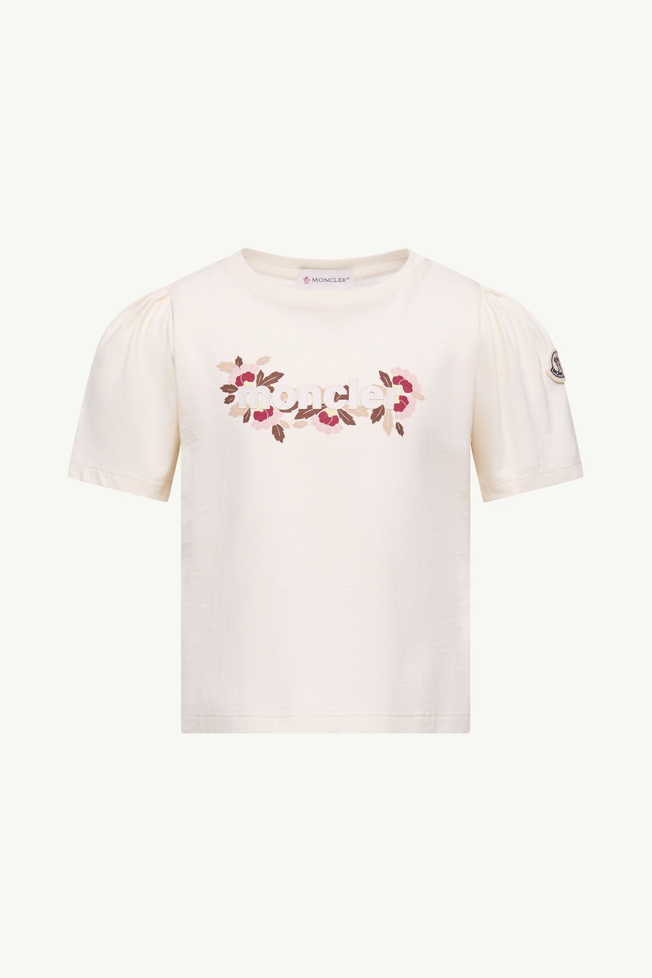 T-shirt en coton mélangé à imprimé logo floral Fille Blanc Ivoire Moncler 0