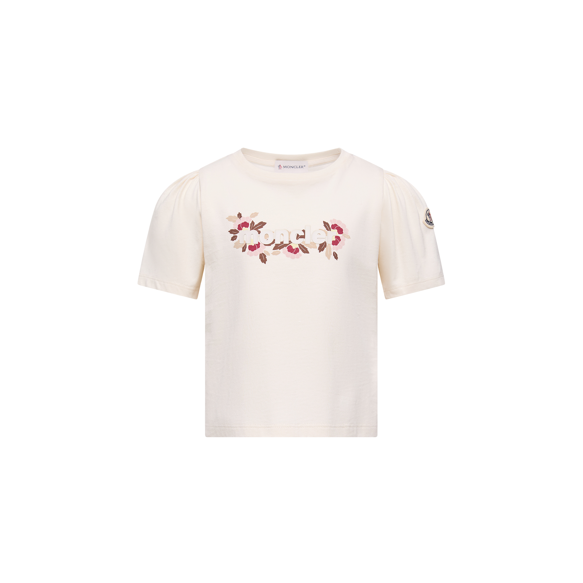 Moncler  Floral Logo Print Cotton Blend T-Shirt for Girls in White, Size: 4Y