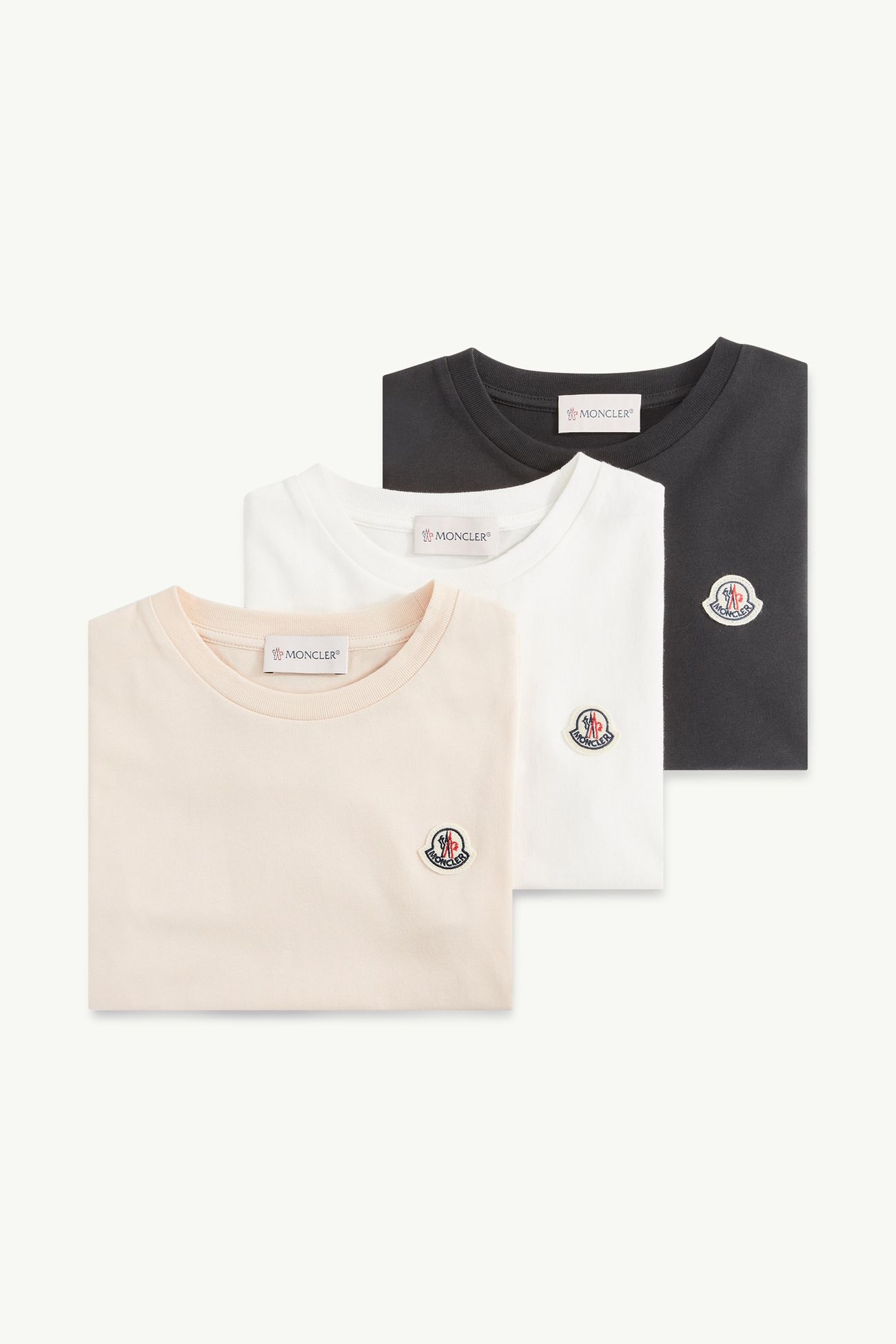 T-shirt in cotone con patch logato (Set da tre) Bambina Nero & Bianco & Rosa Moncler 0