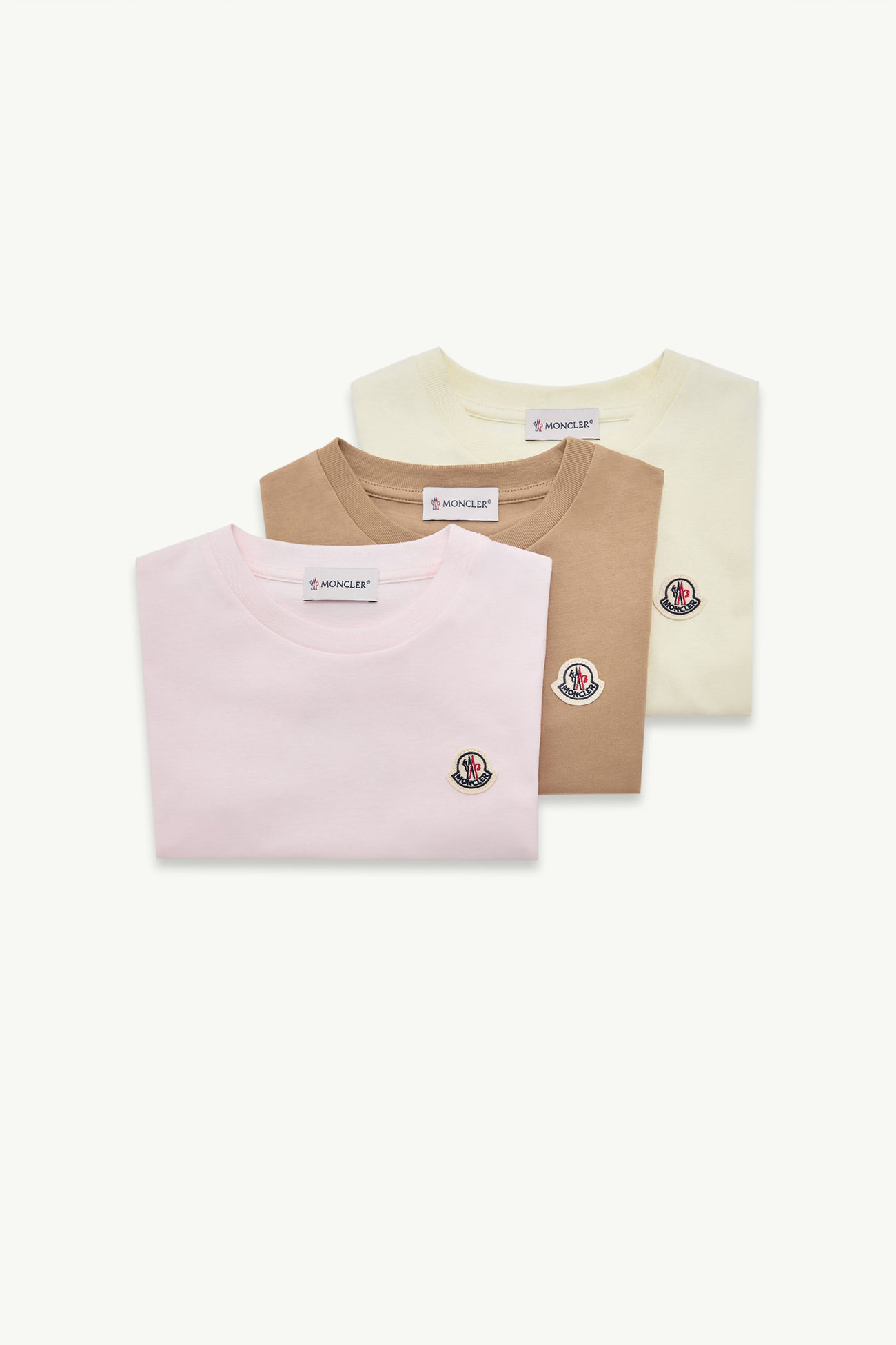 Logo Patch Cotton T-Shirt (Pack of Three) Girl Pink & Yellow & Beige Moncler 0