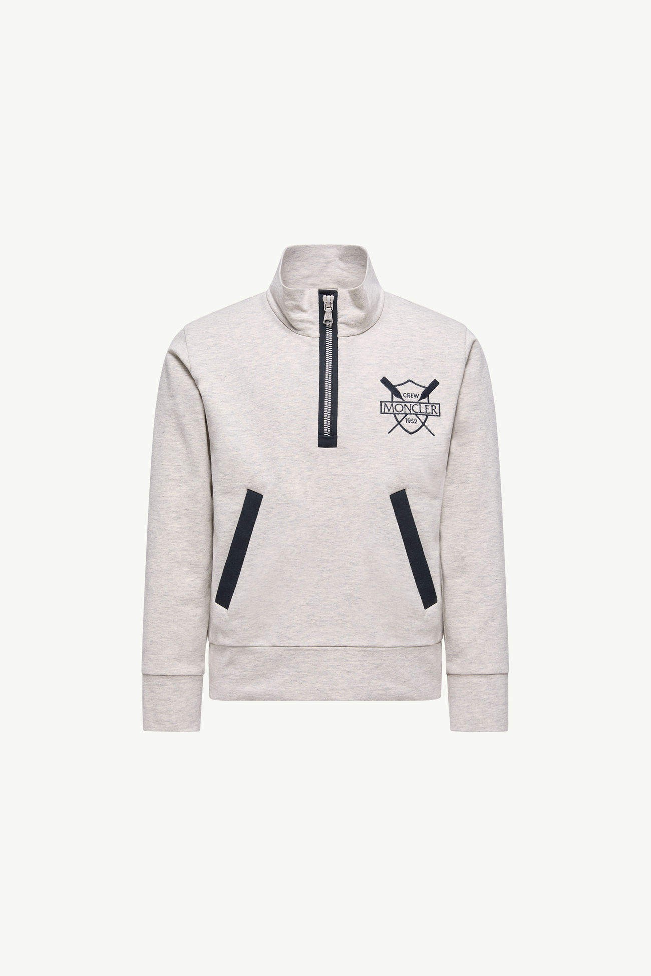 Pull à col roulé en coton stretch avec blason logo Garçon Gris Glacier Moncler 0