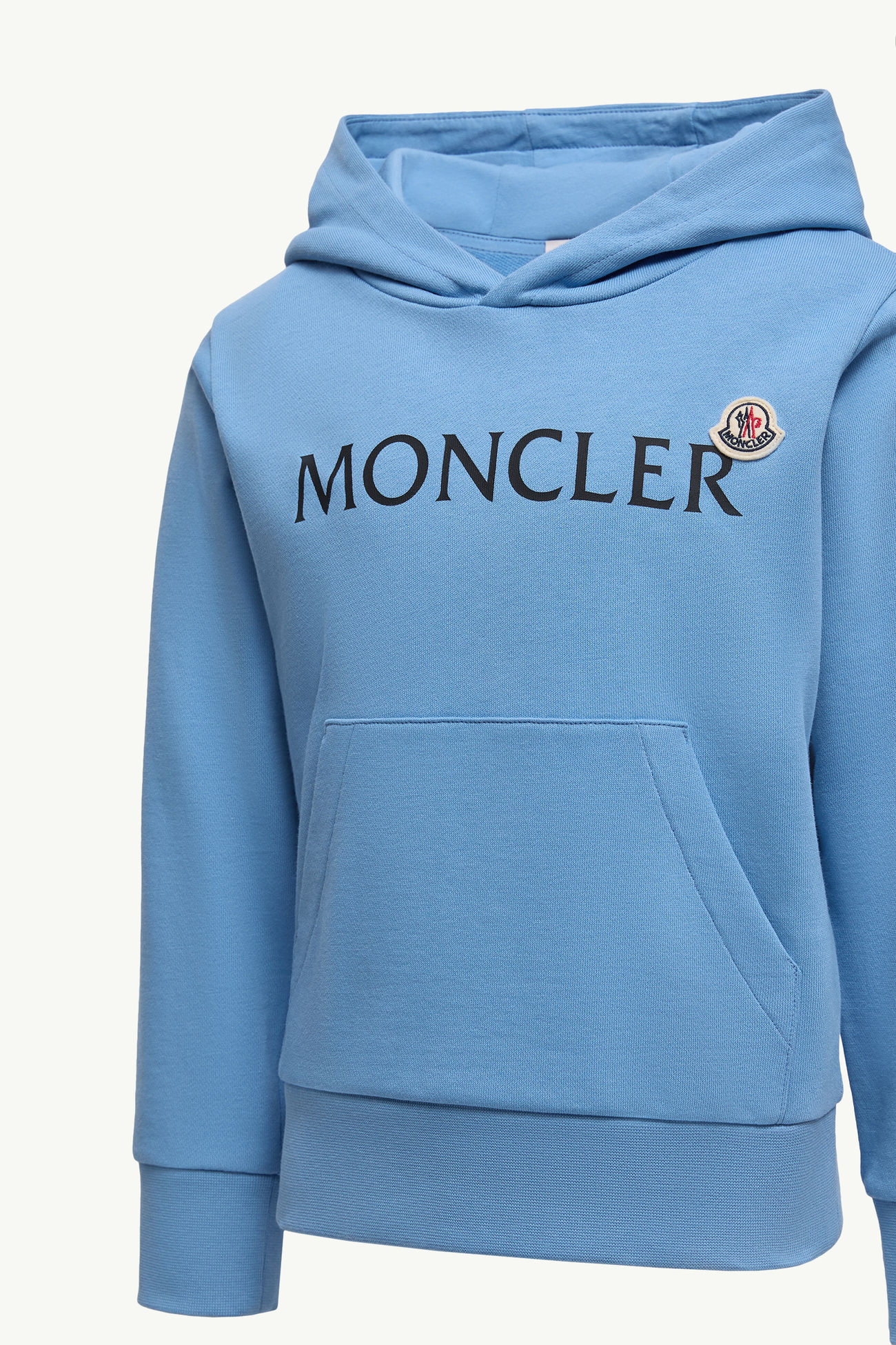 Felpa logata con cappuccio in cotone Bambino Celeste Moncler 1