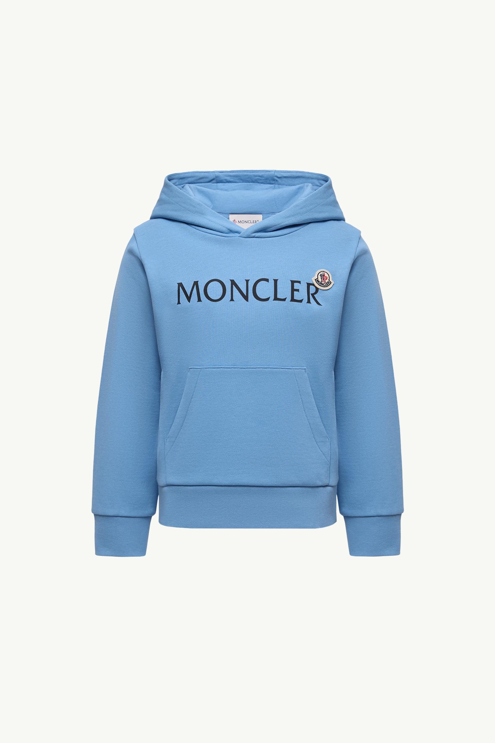 Logo Cotton Hoodie Boy Light Blue Moncler