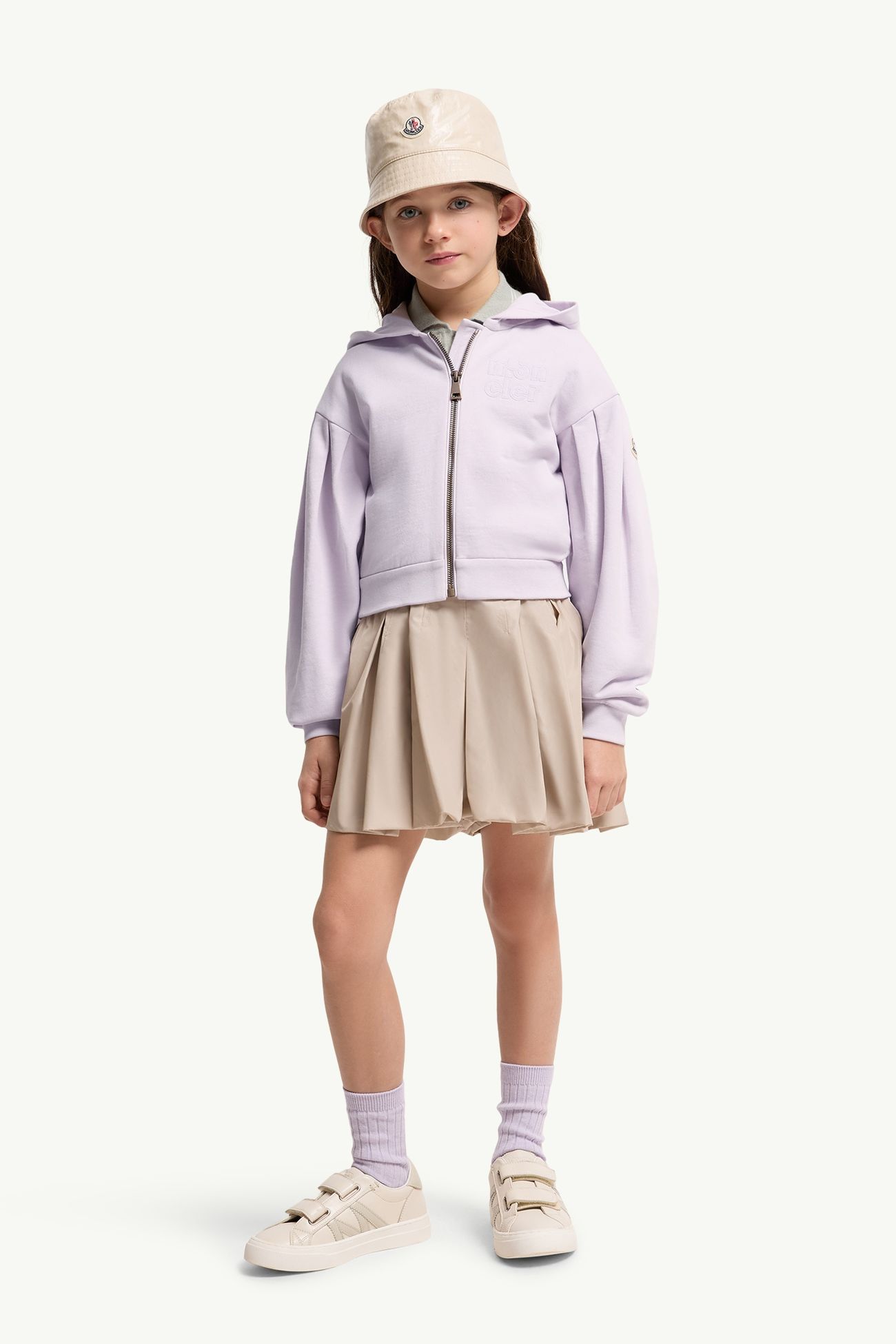 Bestickter Kapuzenpullover aus Baumwolle mit Reißverschluss Mädchen Flieder Moncler 1