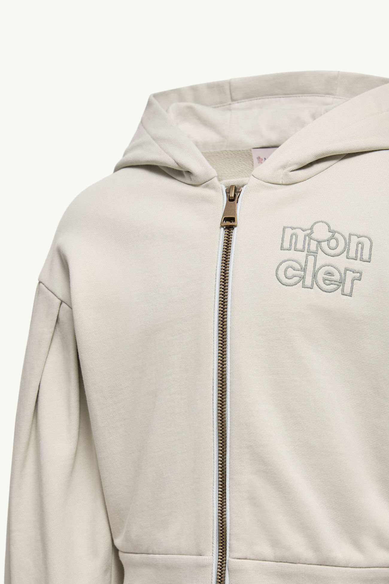 Felpa ricamata con cappuccio e zip in cotone Bambina Verde Chiaro Moncler 3