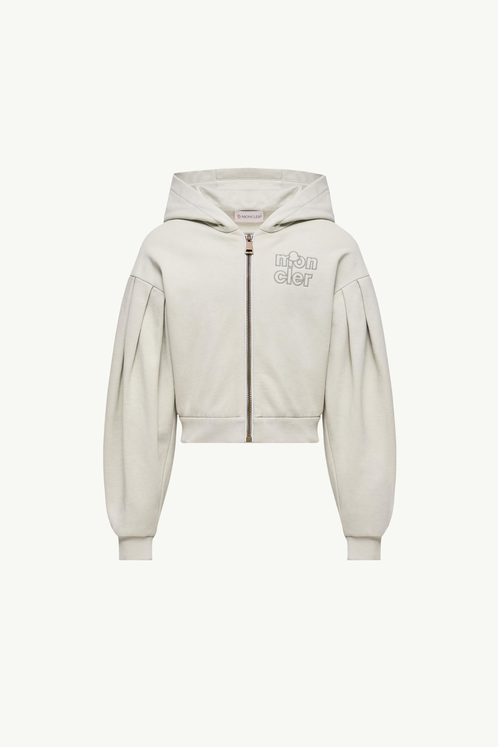Embroidered Zip-Up Cotton Hoodie Girl Light Green Moncler