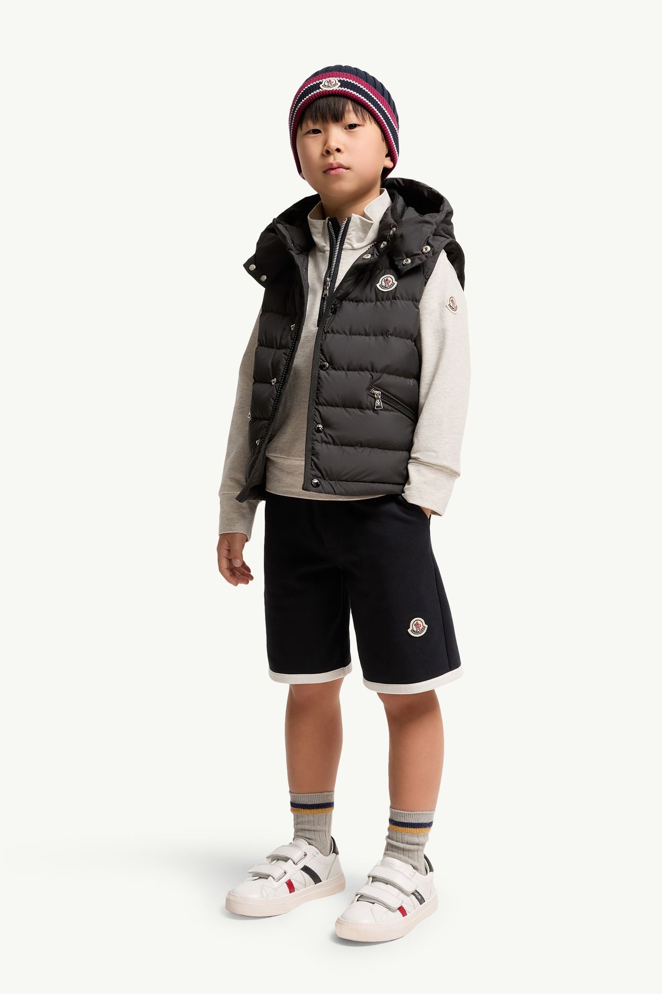 Shorts de tejido suave de algodón elástico con logotipo Niño Azul marino Moncler 1
