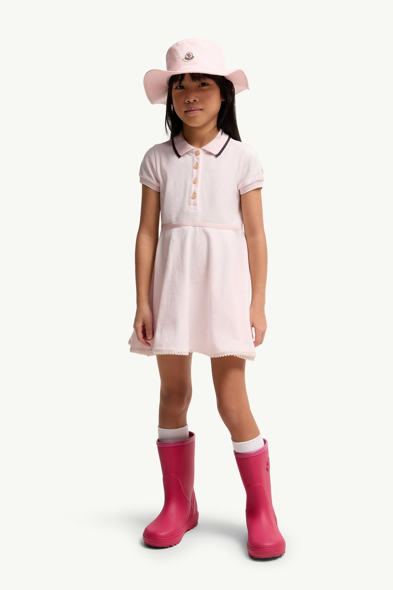 Pleated Cotton Polo Shirt Dress Girl Light Pink Moncler 1
