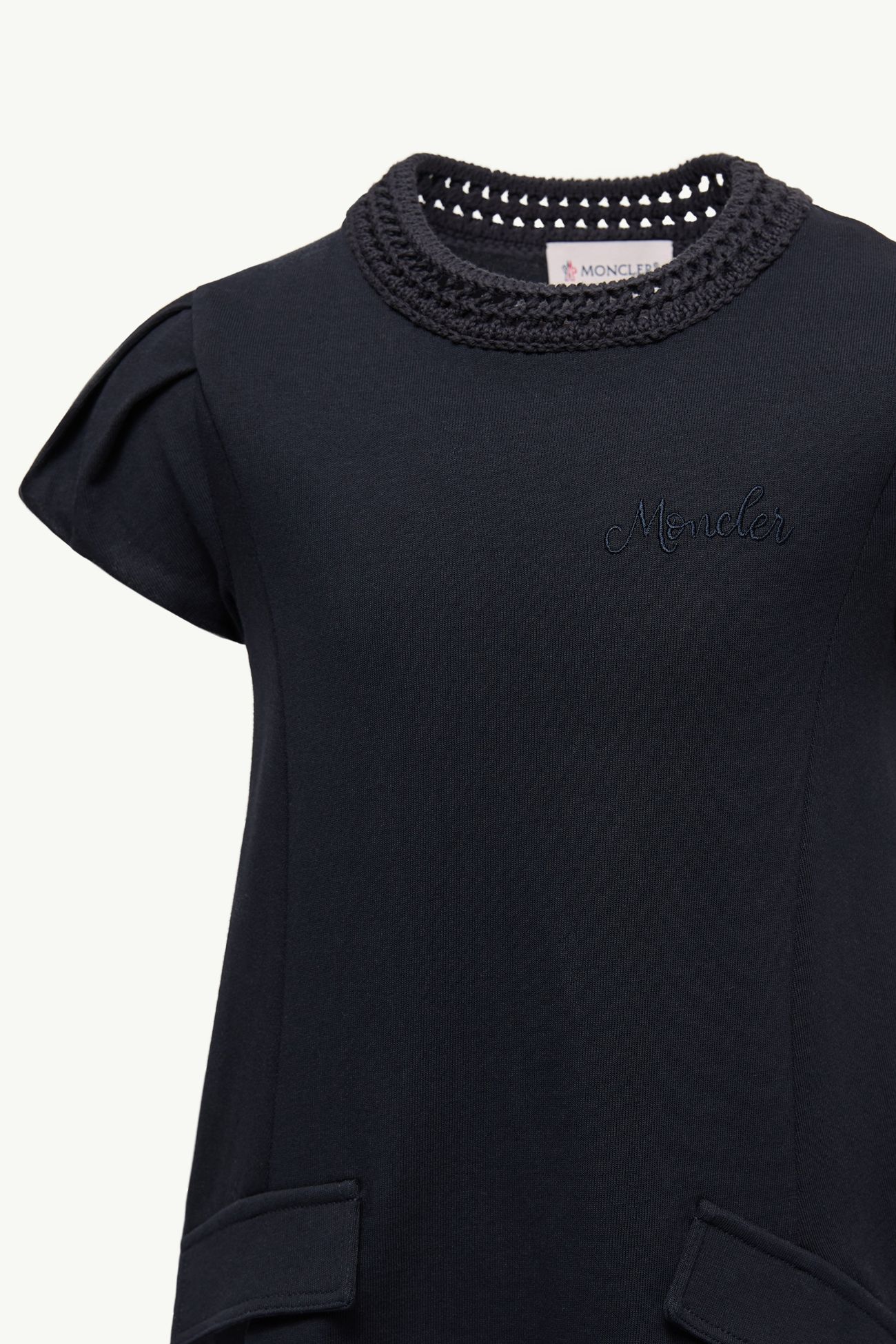 Crochet-Trimmed Cotton Dress Girl Navy Blue Moncler 2