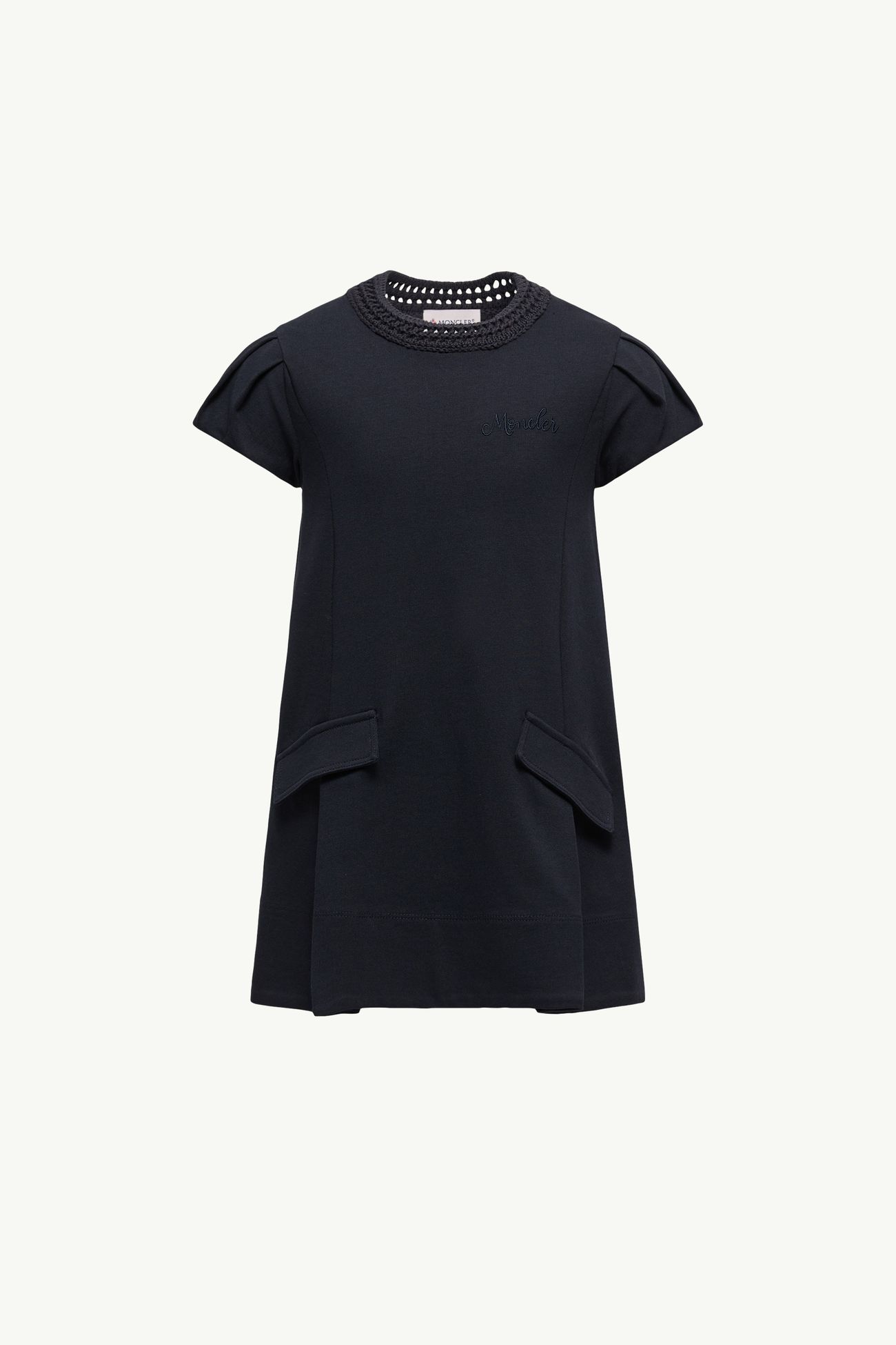 Crochet-Trimmed Cotton Dress Girl Navy Blue Moncler 0