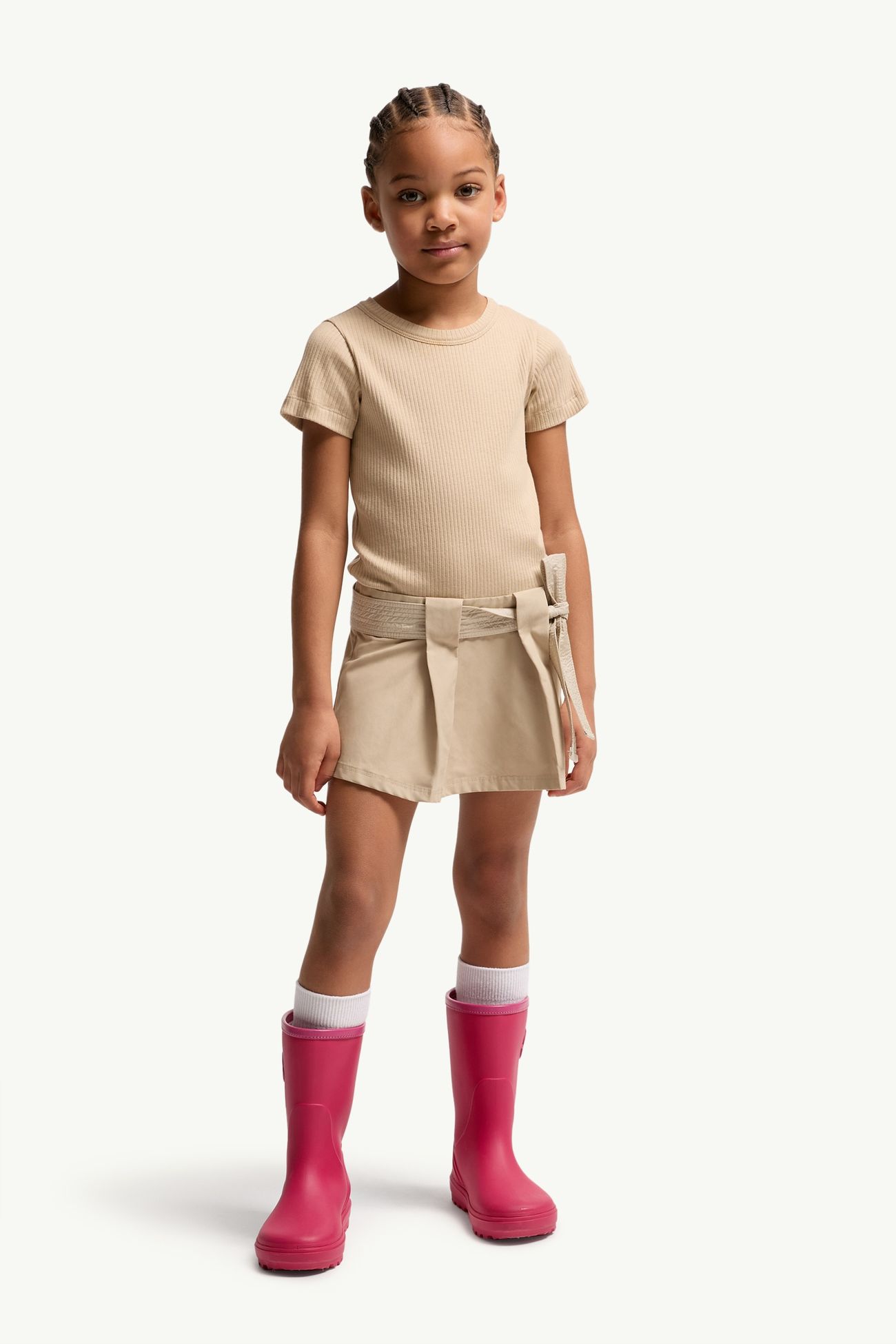 Baumwollkleid mit Schleife Mädchen Beige Moncler 1